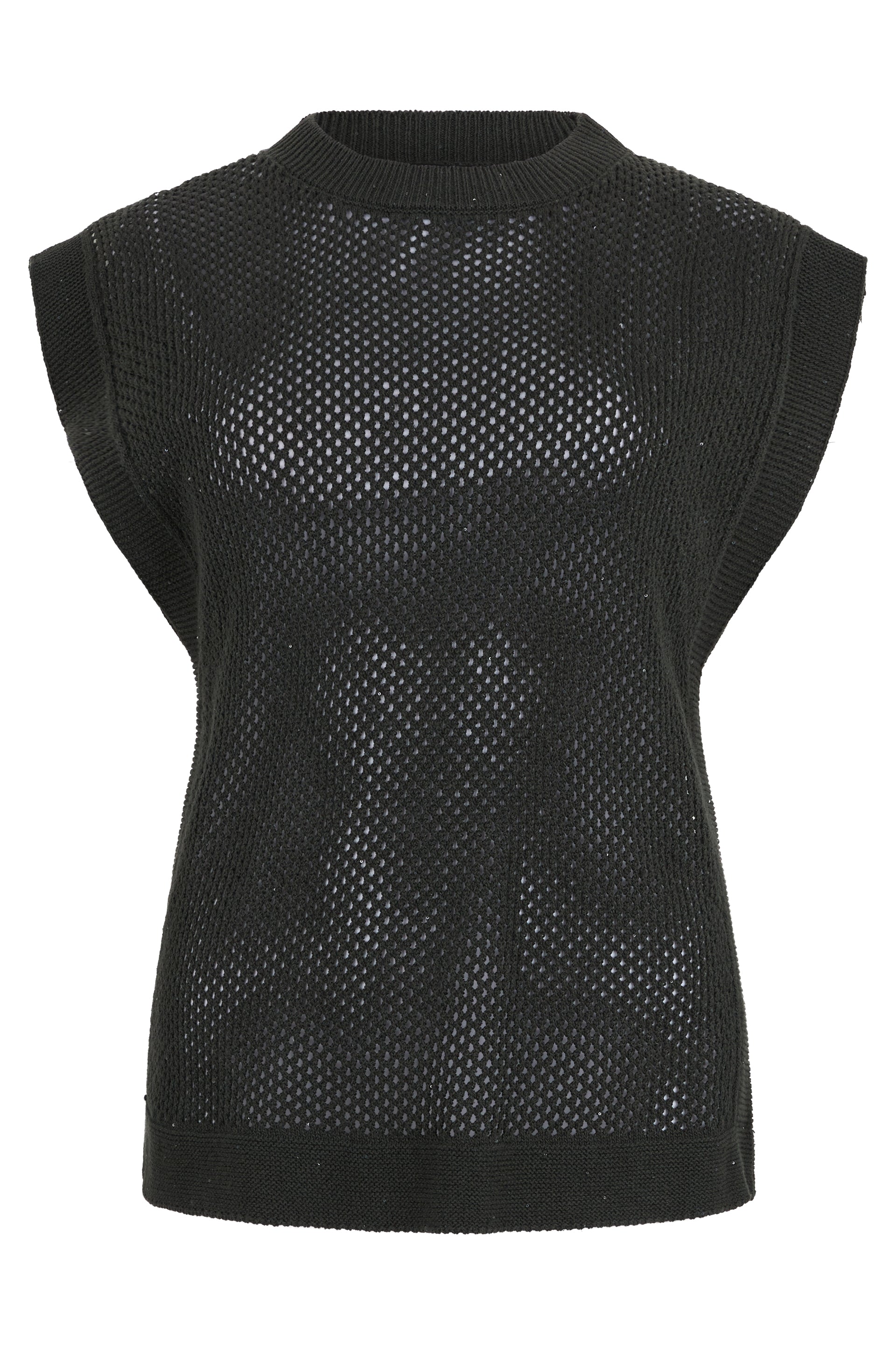 Lace sweater with short sleeves in black color, casual and versatile.