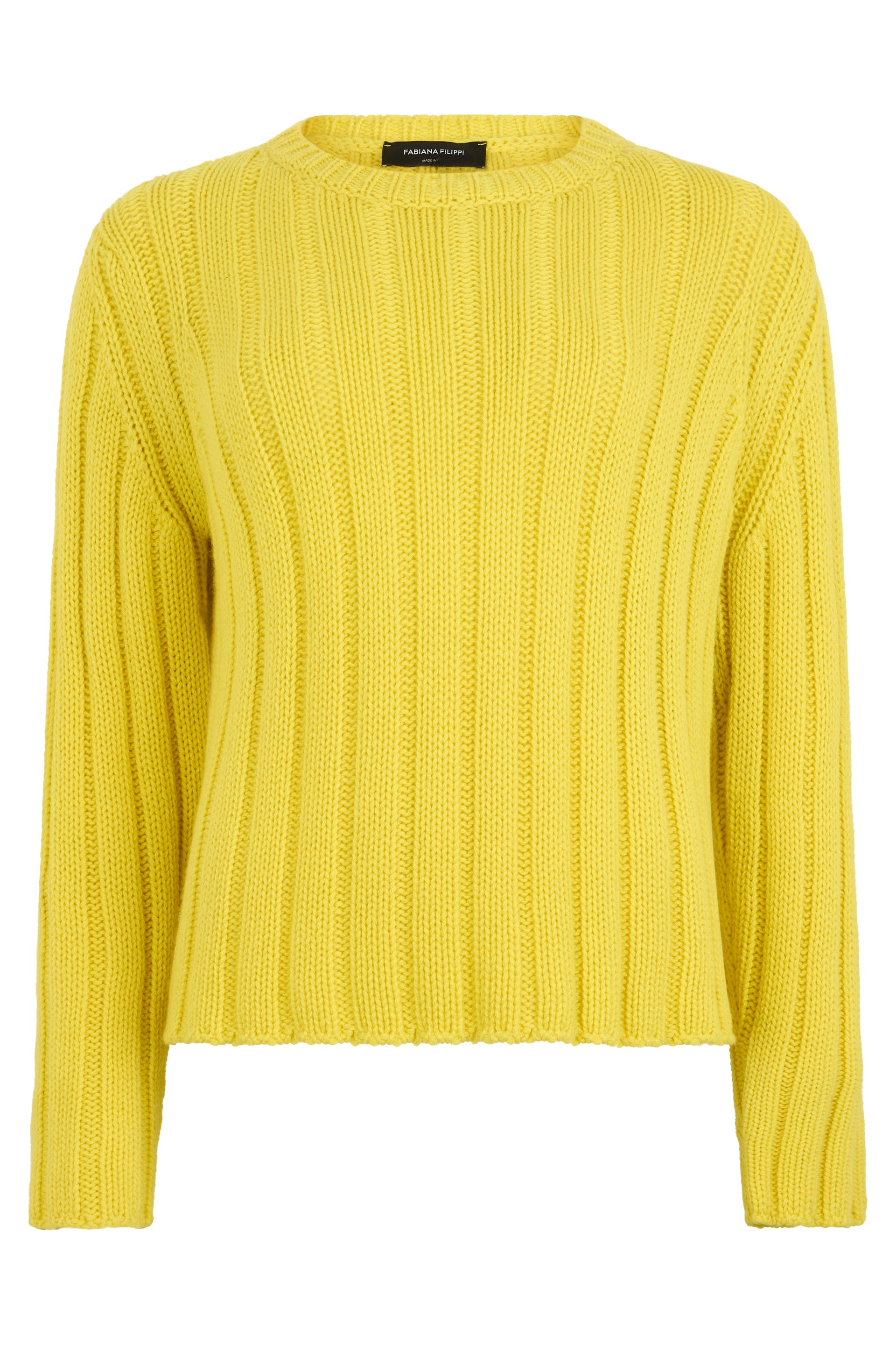 Mustard yellow ribbed sweater, elegant and versatile.