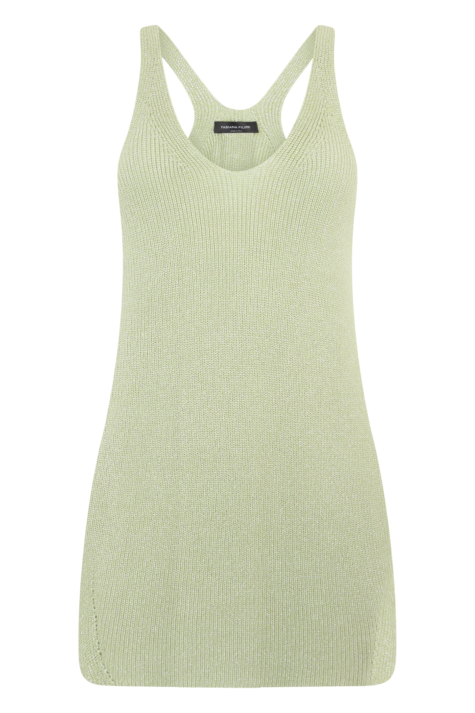 Short dress in pastel green color without sleeves, casual and chic.