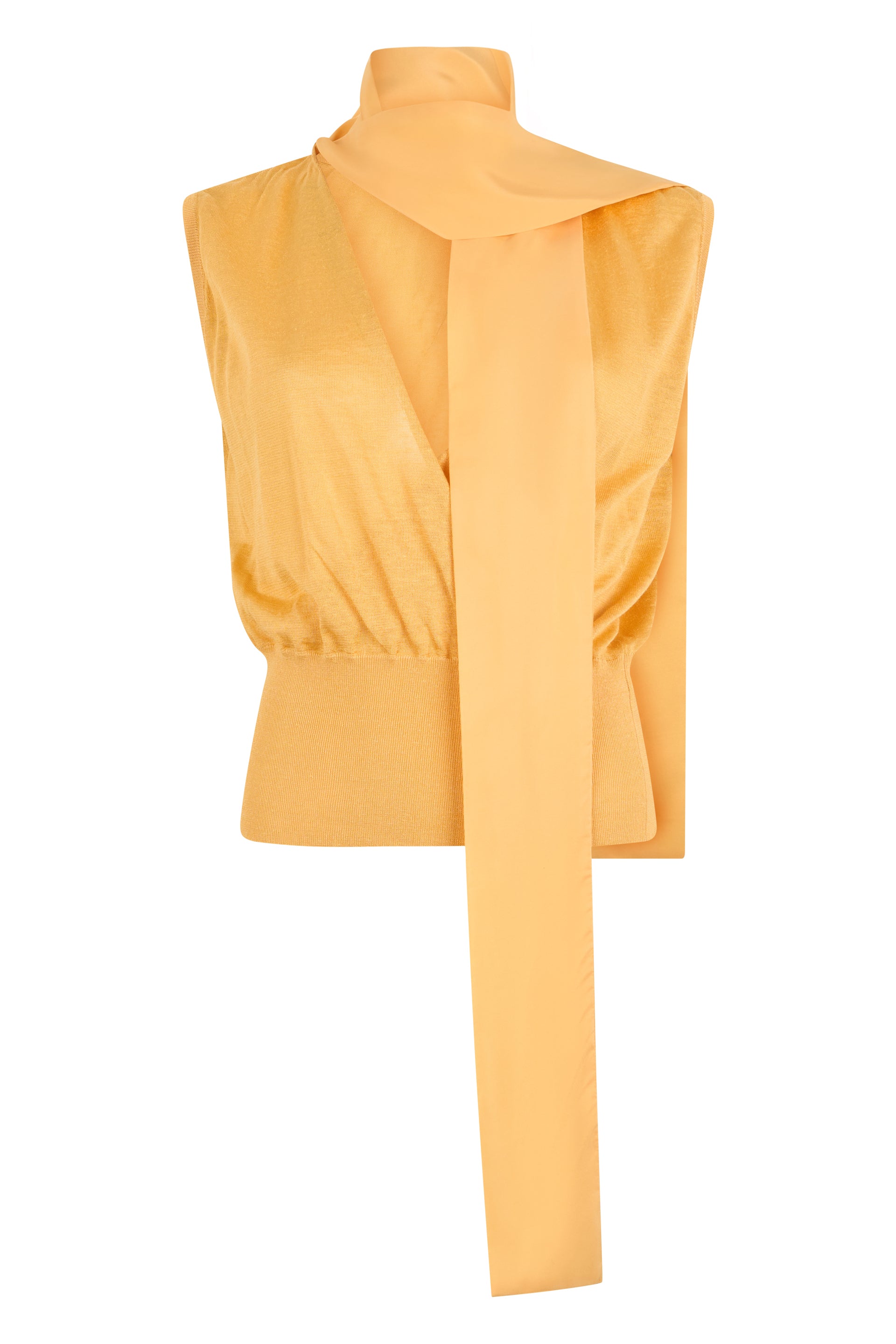 Yellow sleeveless top, lightweight and versatile.