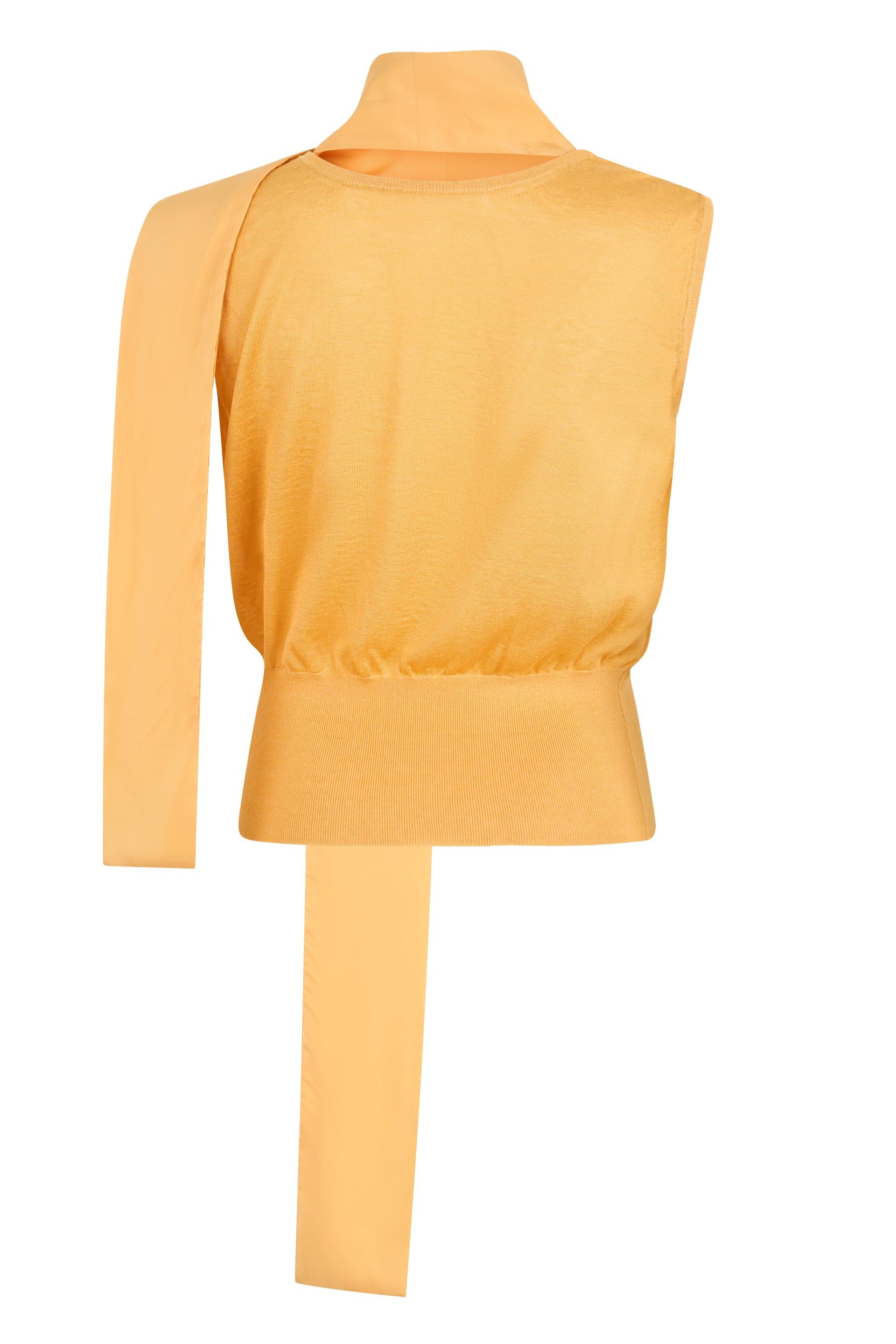Yellow sleeveless top, lightweight and versatile.