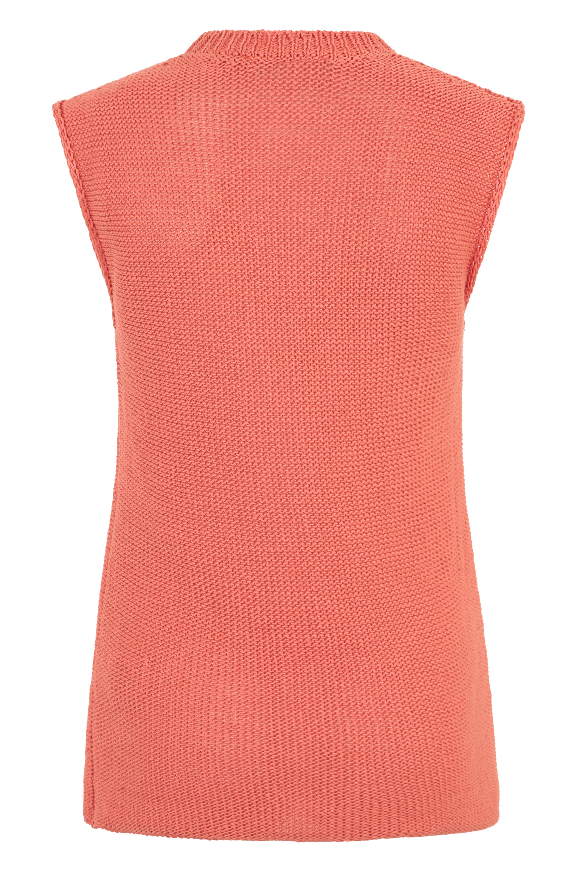 Sleeveless sweater in salmon color, soft and versatile.