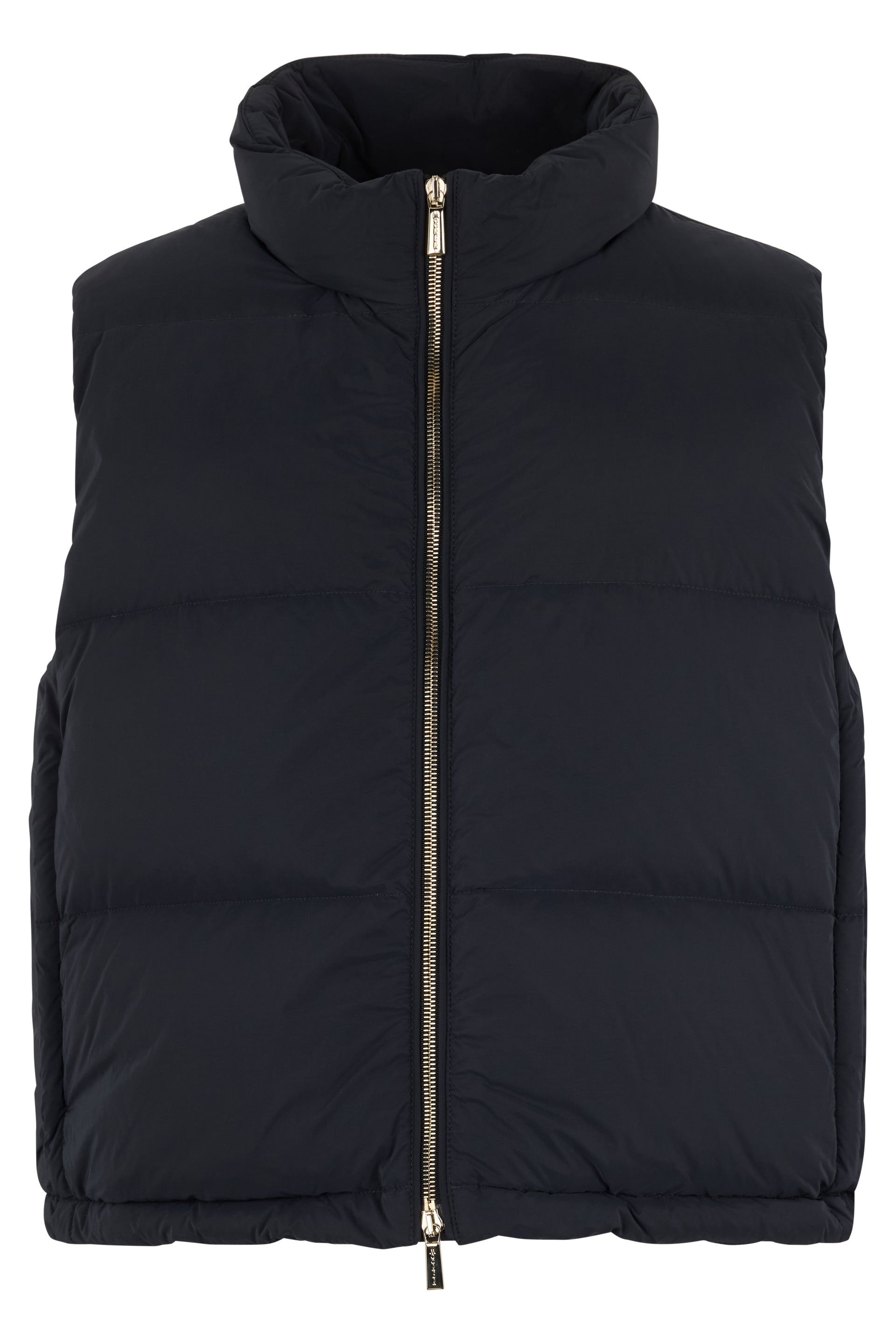 Black padded gilet without sleeves elegant.