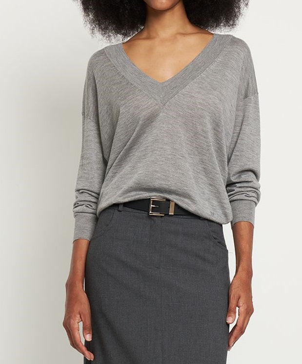 Gray sweater with a versatile V-neck