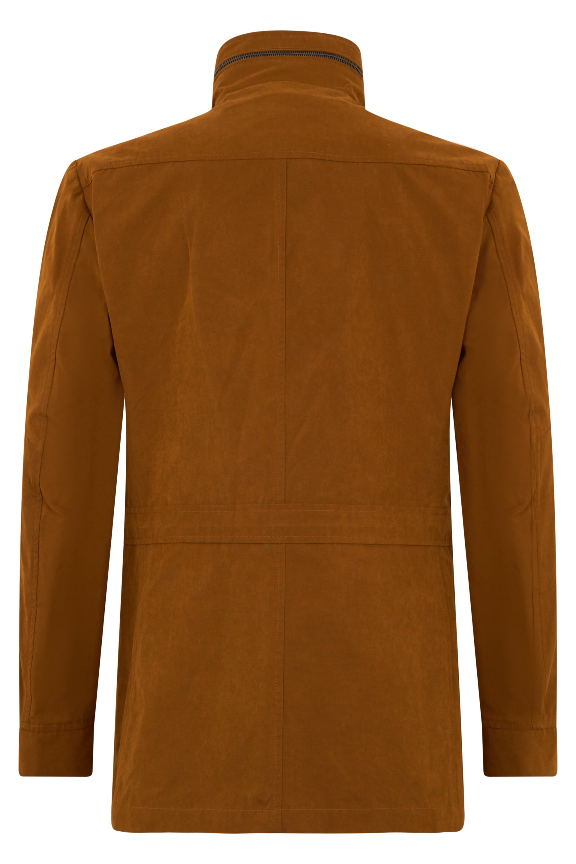 Camel color long-sleeve jacket, modern and functional.