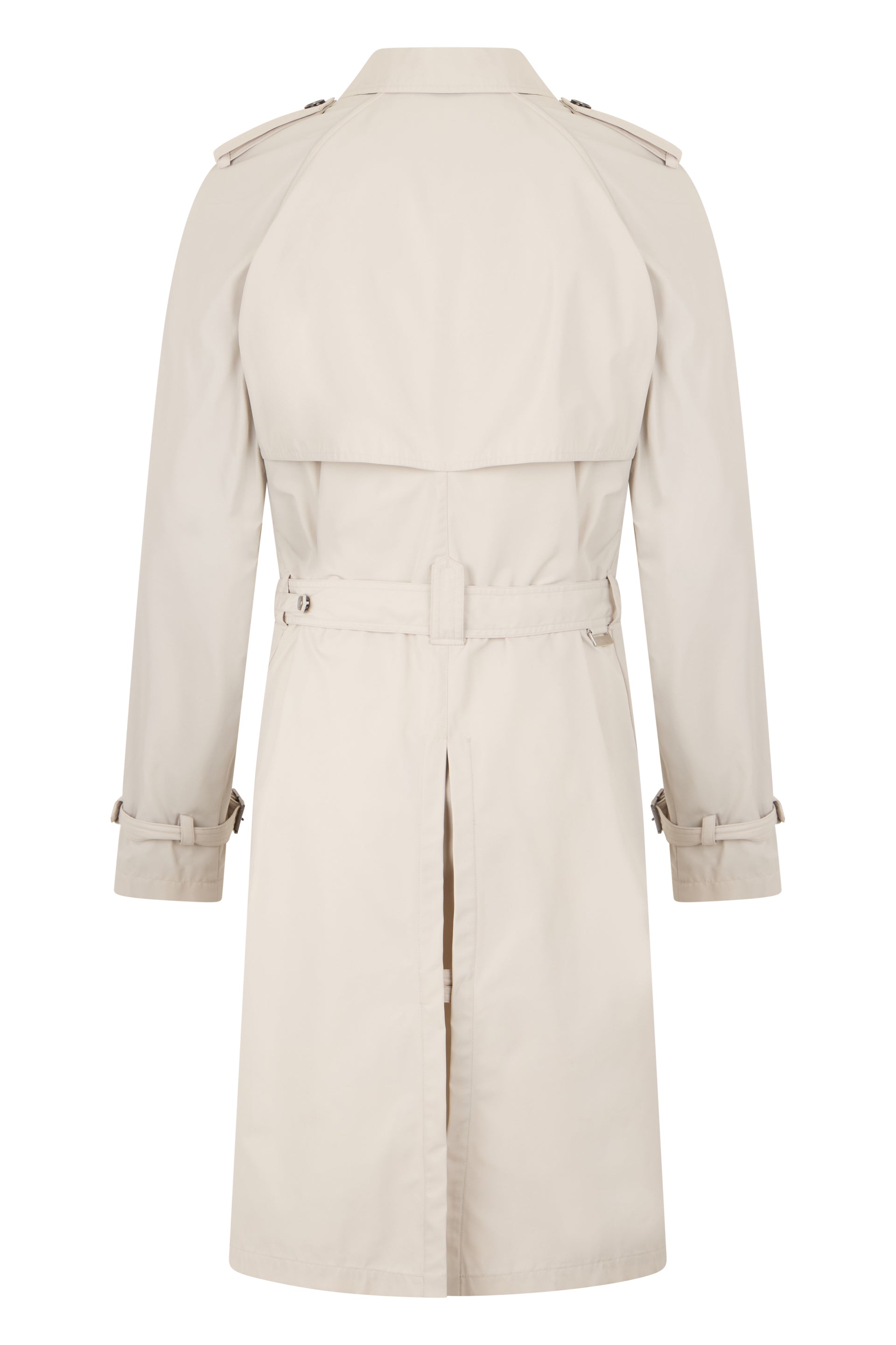 Elegant sand-colored trench coat with double-breasted closure