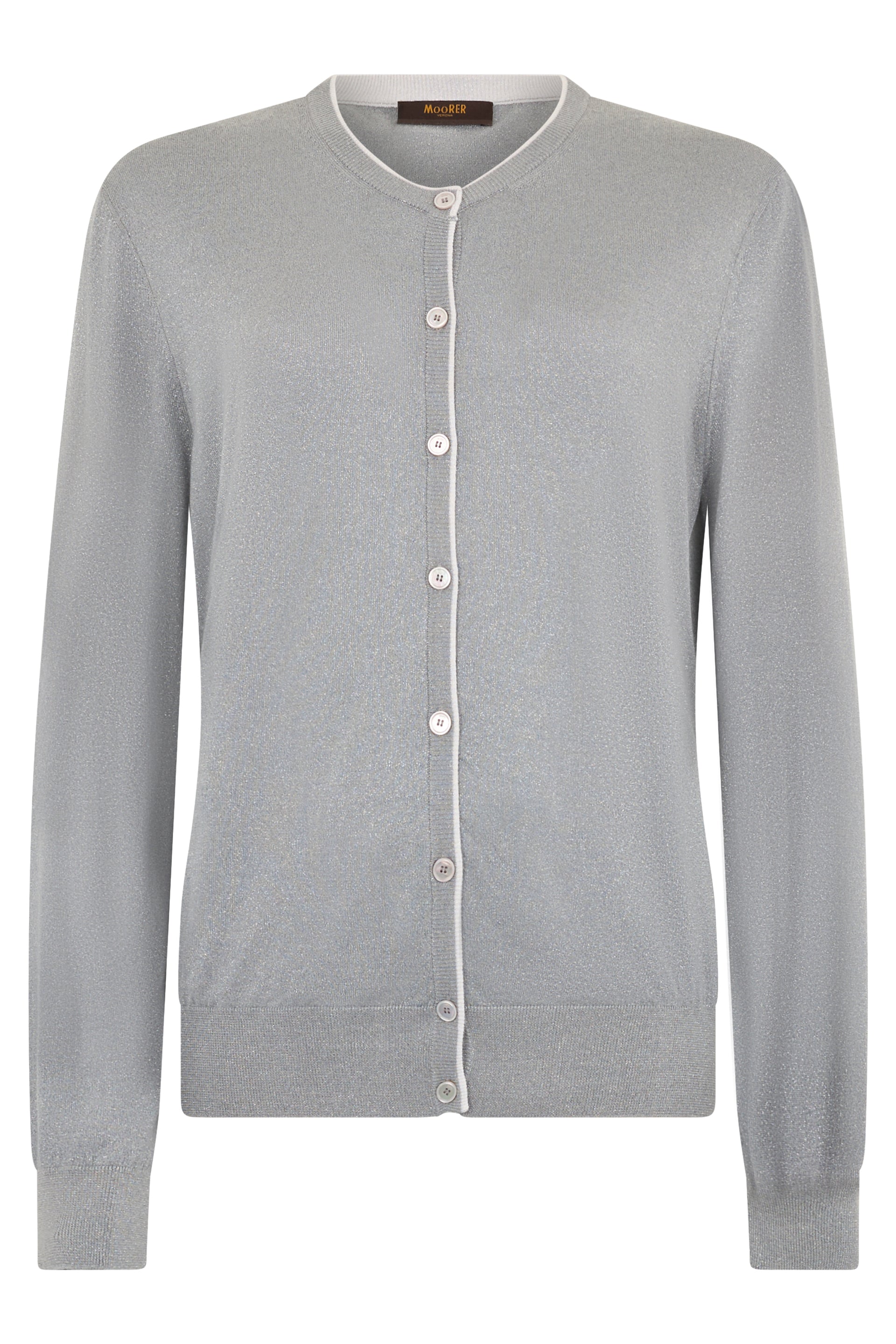 Gray classic cardigan with long sleeves.