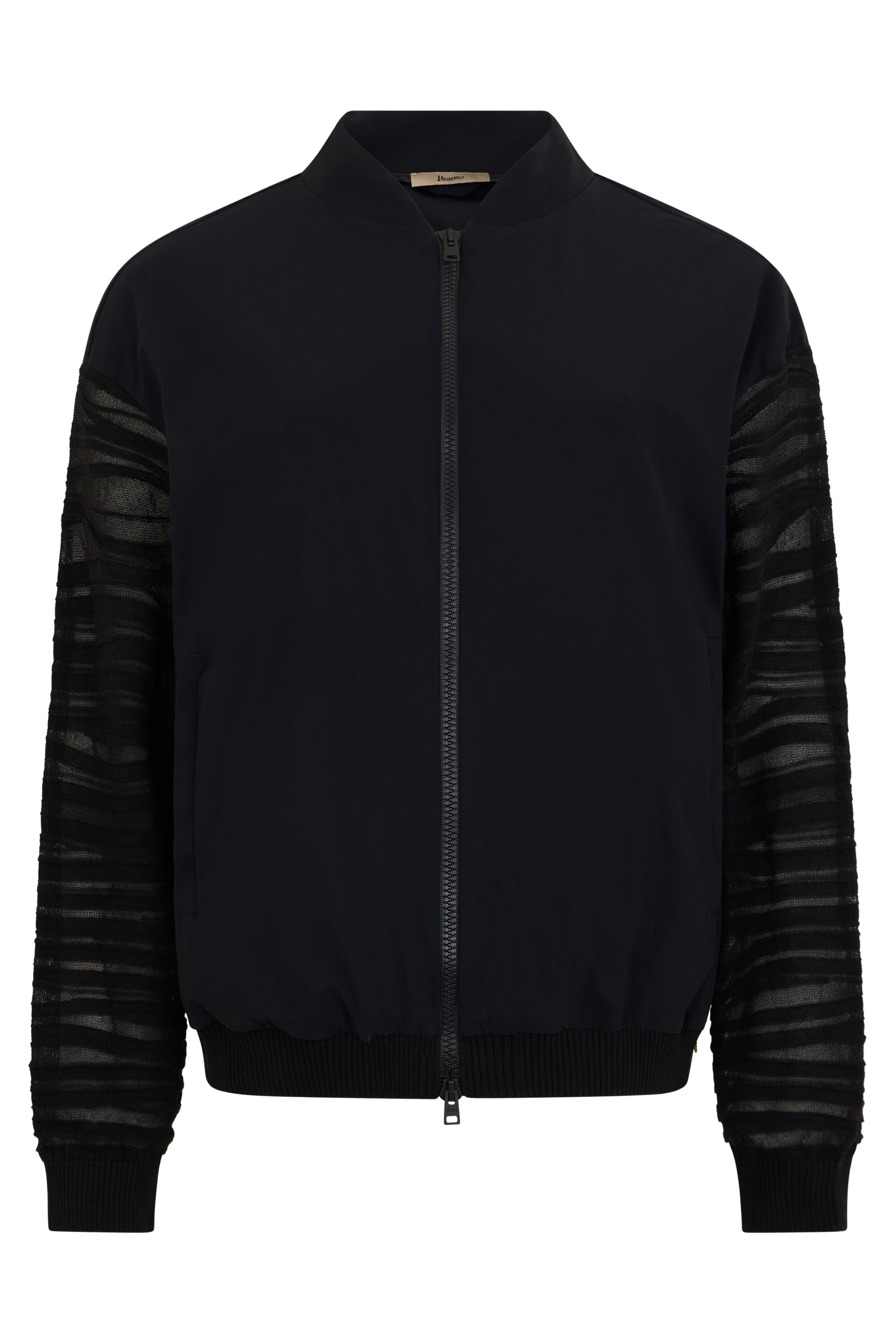 Black bomber with knitted sleeves