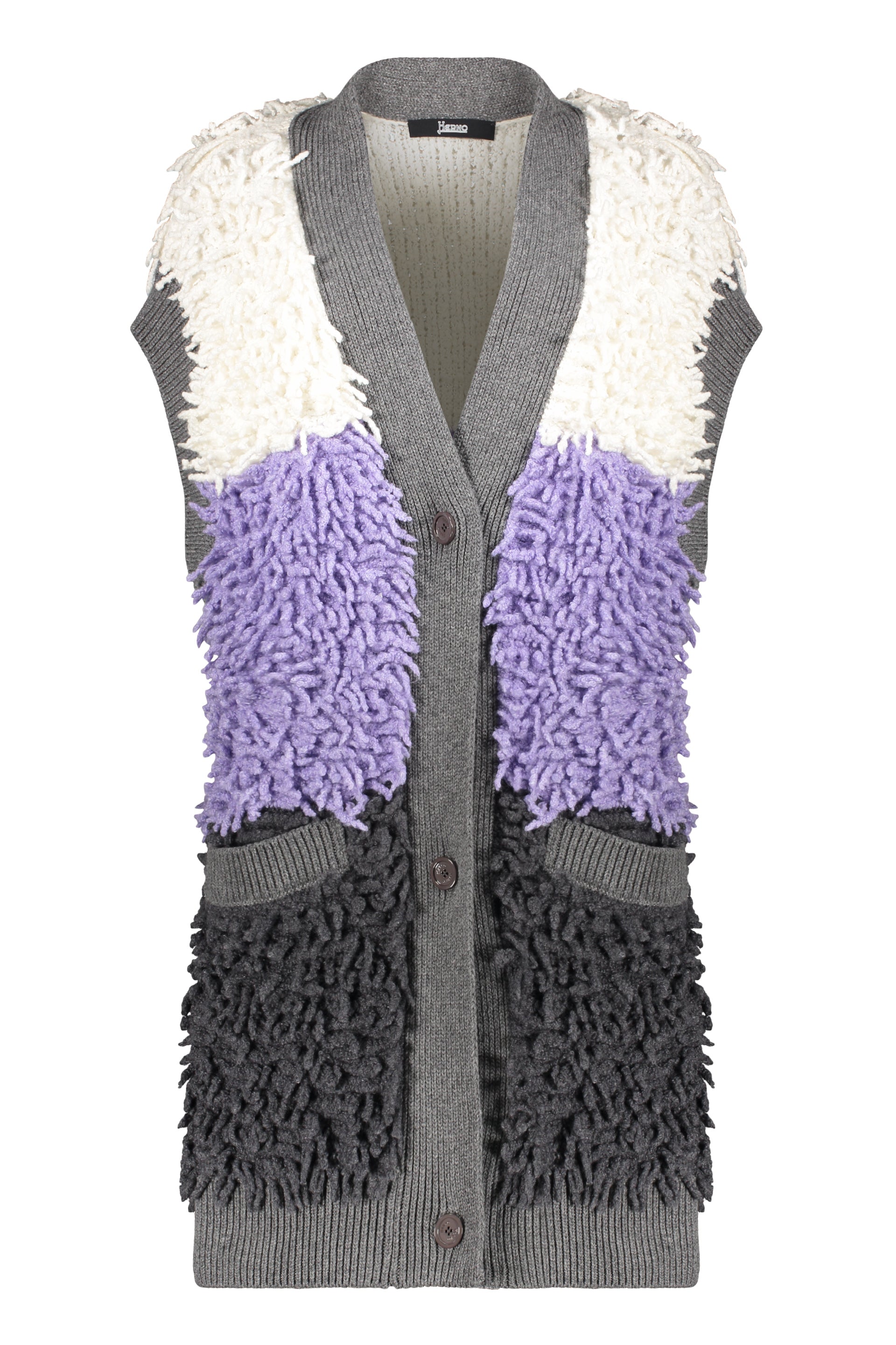 Cardigan without sleeves colored with pockets