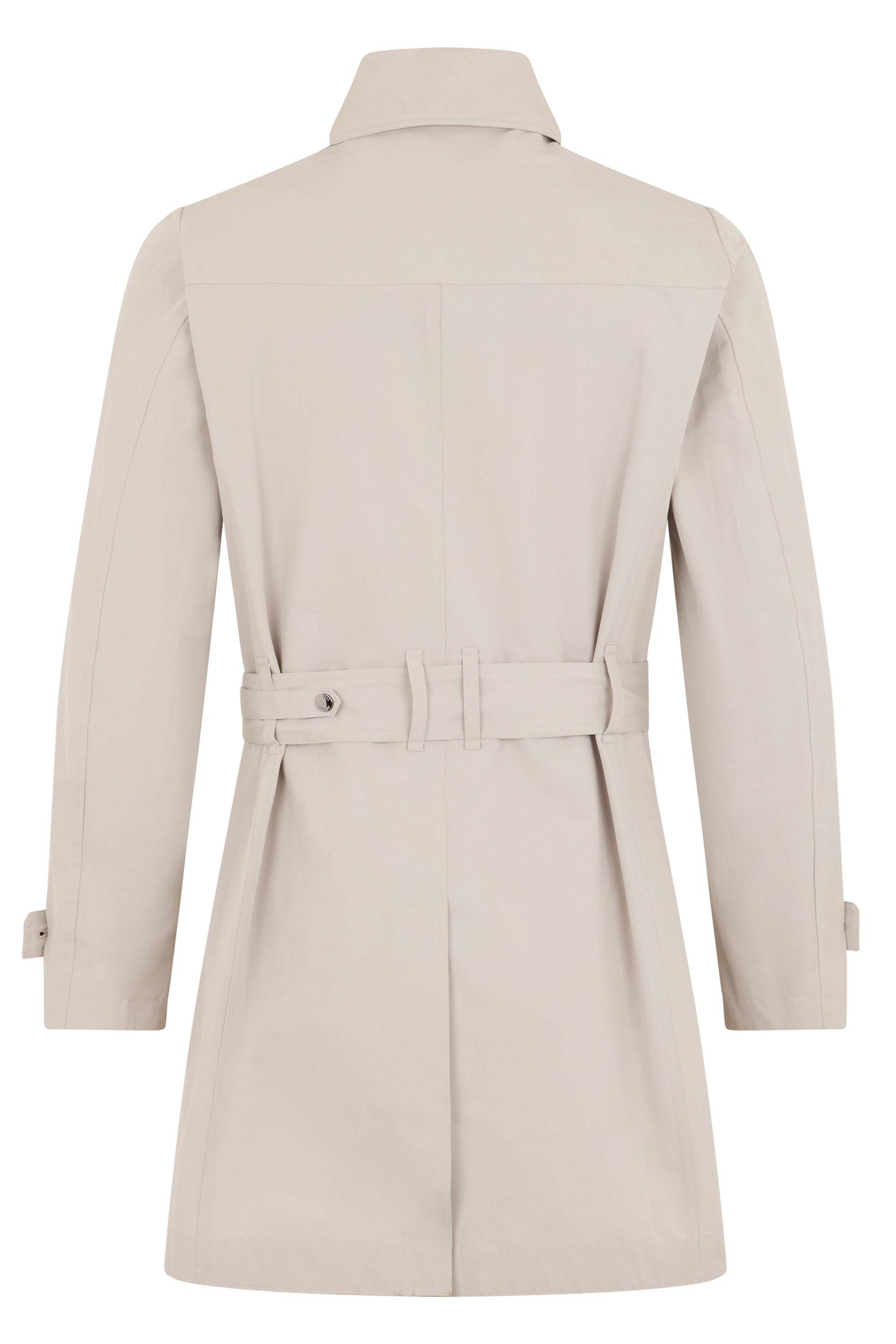 Beige trench coat with belt and buttons