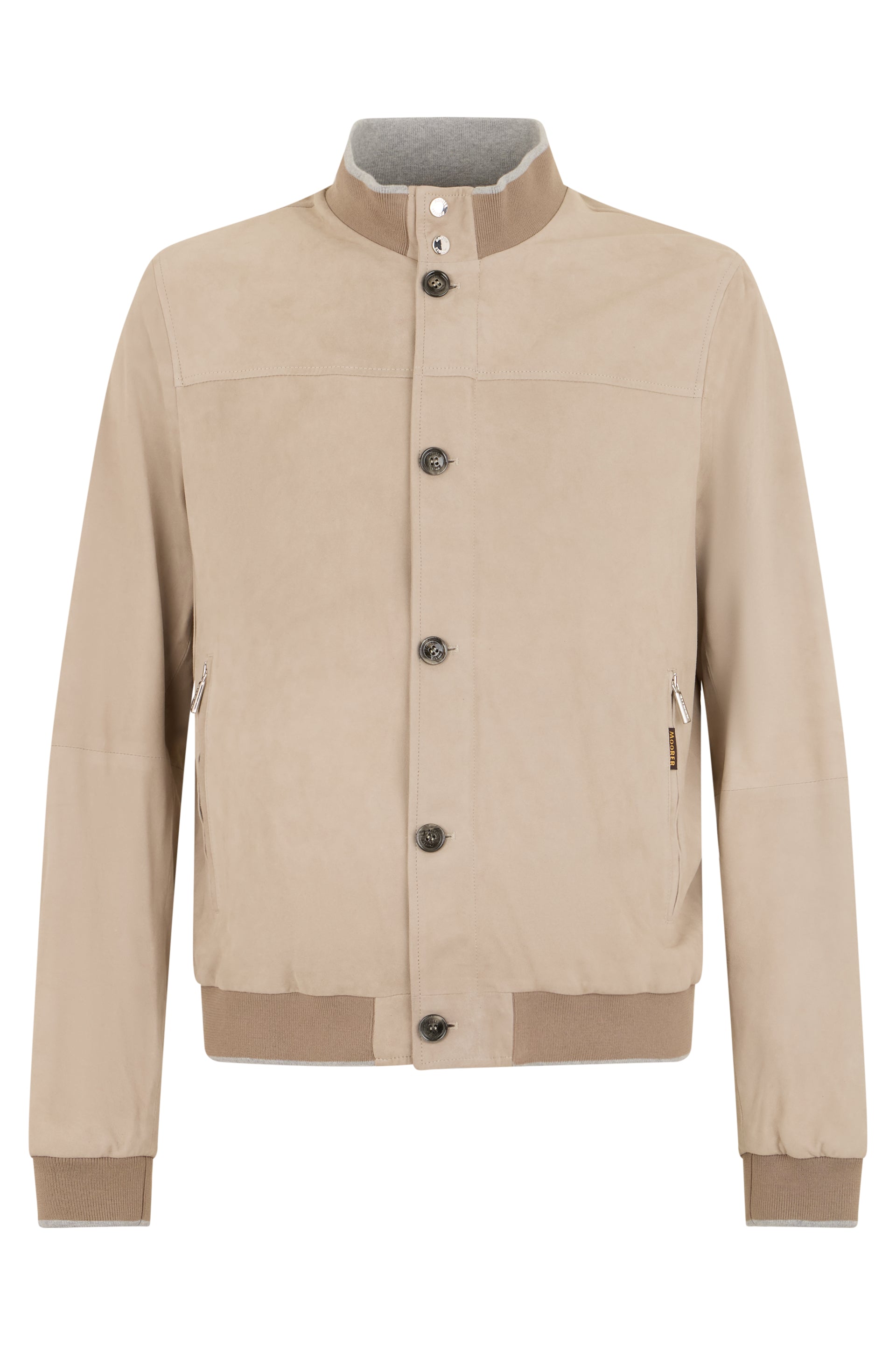 Beige leather jacket with button closure