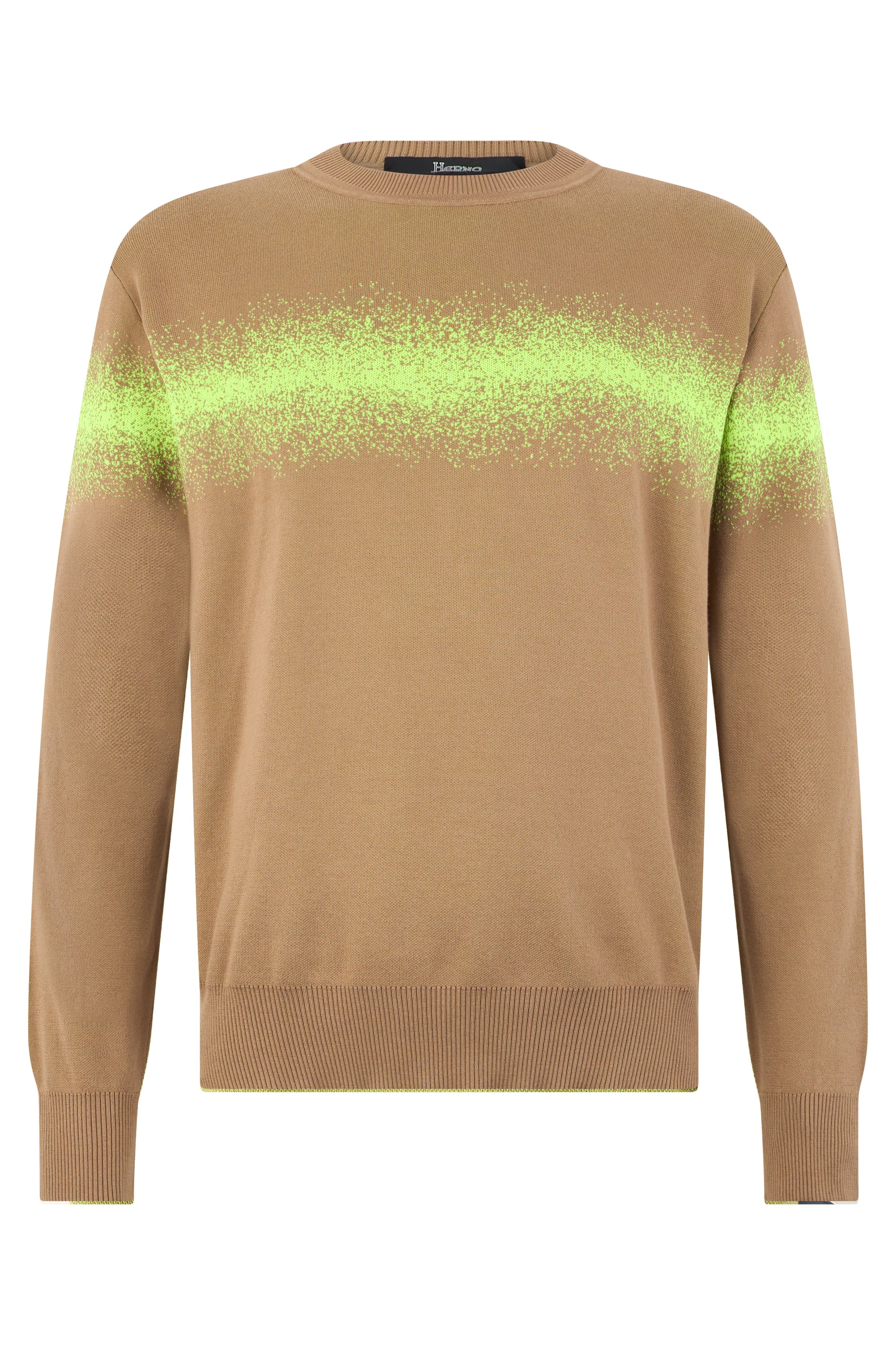 Beige sweater with long sleeves and a fluorescent green element