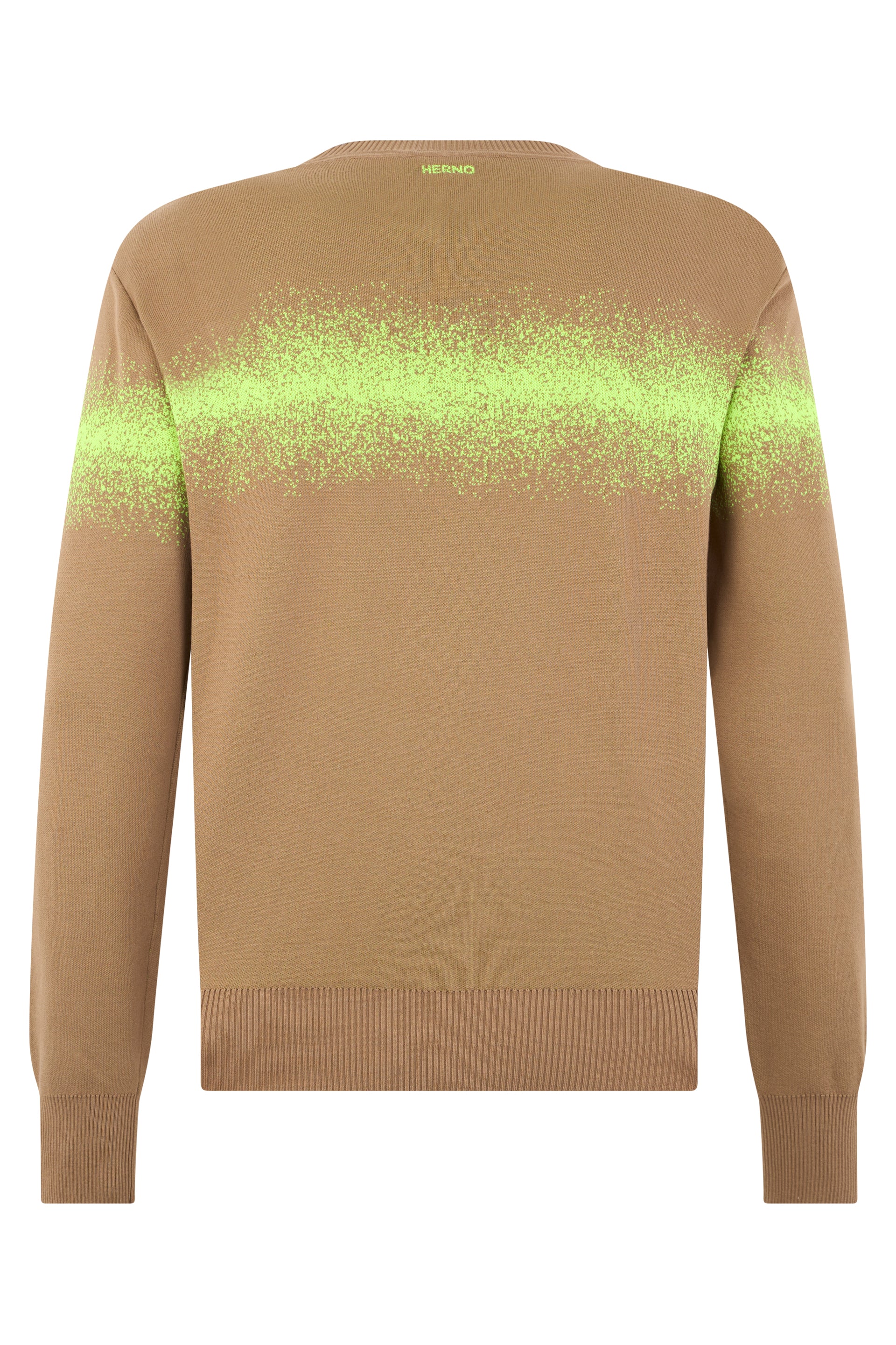 Beige sweater with long sleeves and a fluorescent green element