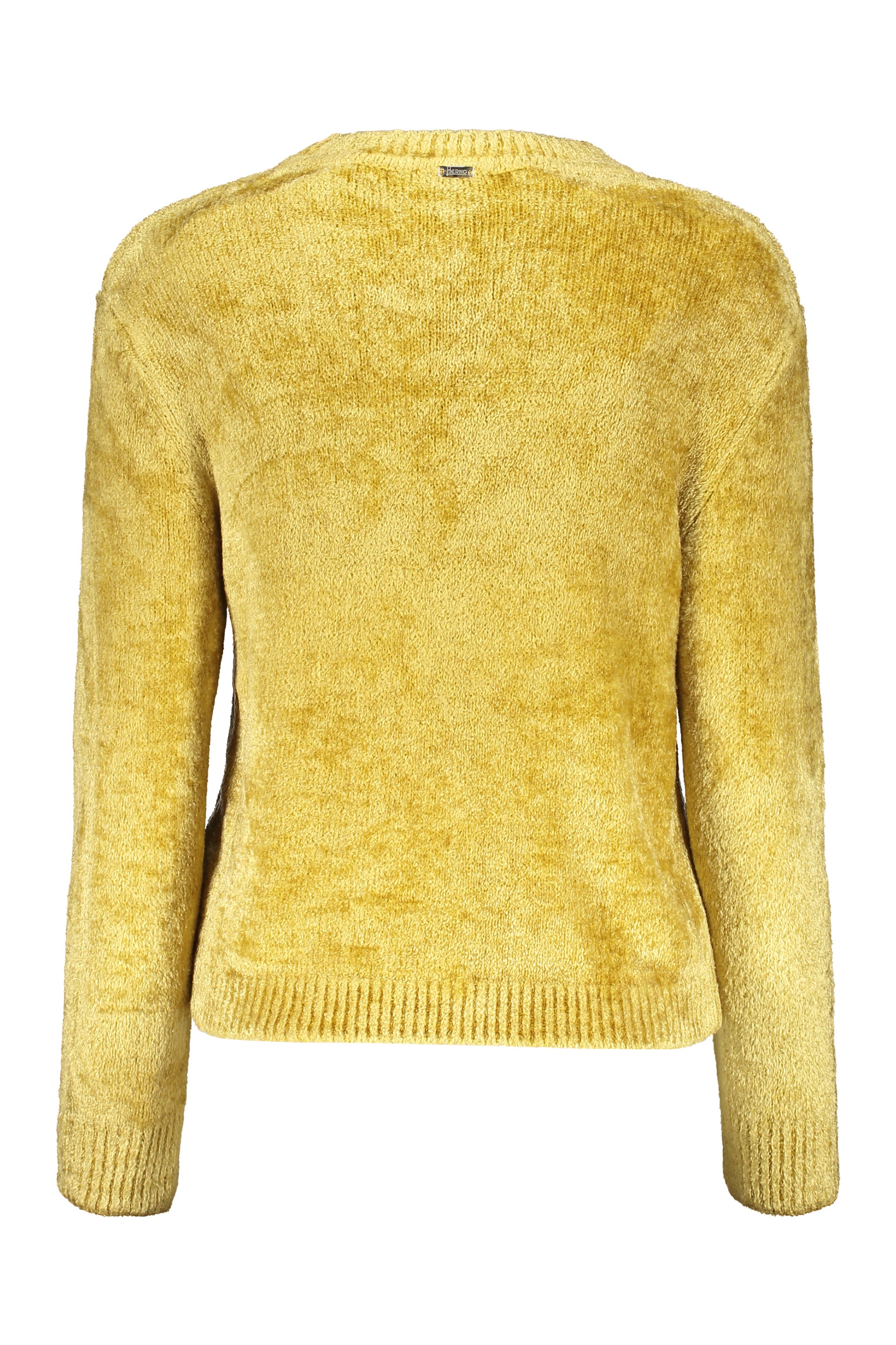 Yellow crew-neck sweater with long sleeves, casual comfort