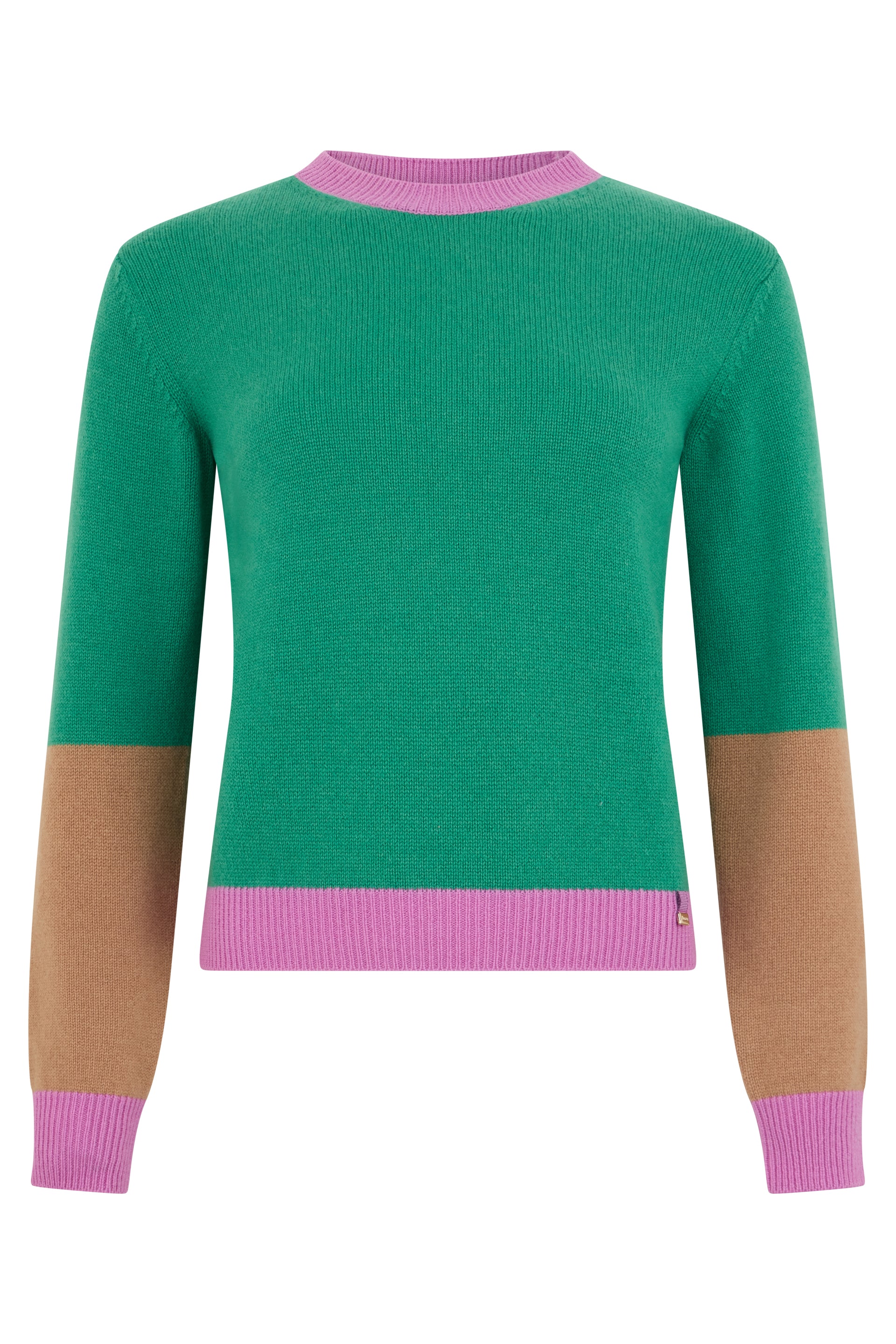 Green cashmere sweater with colorful details