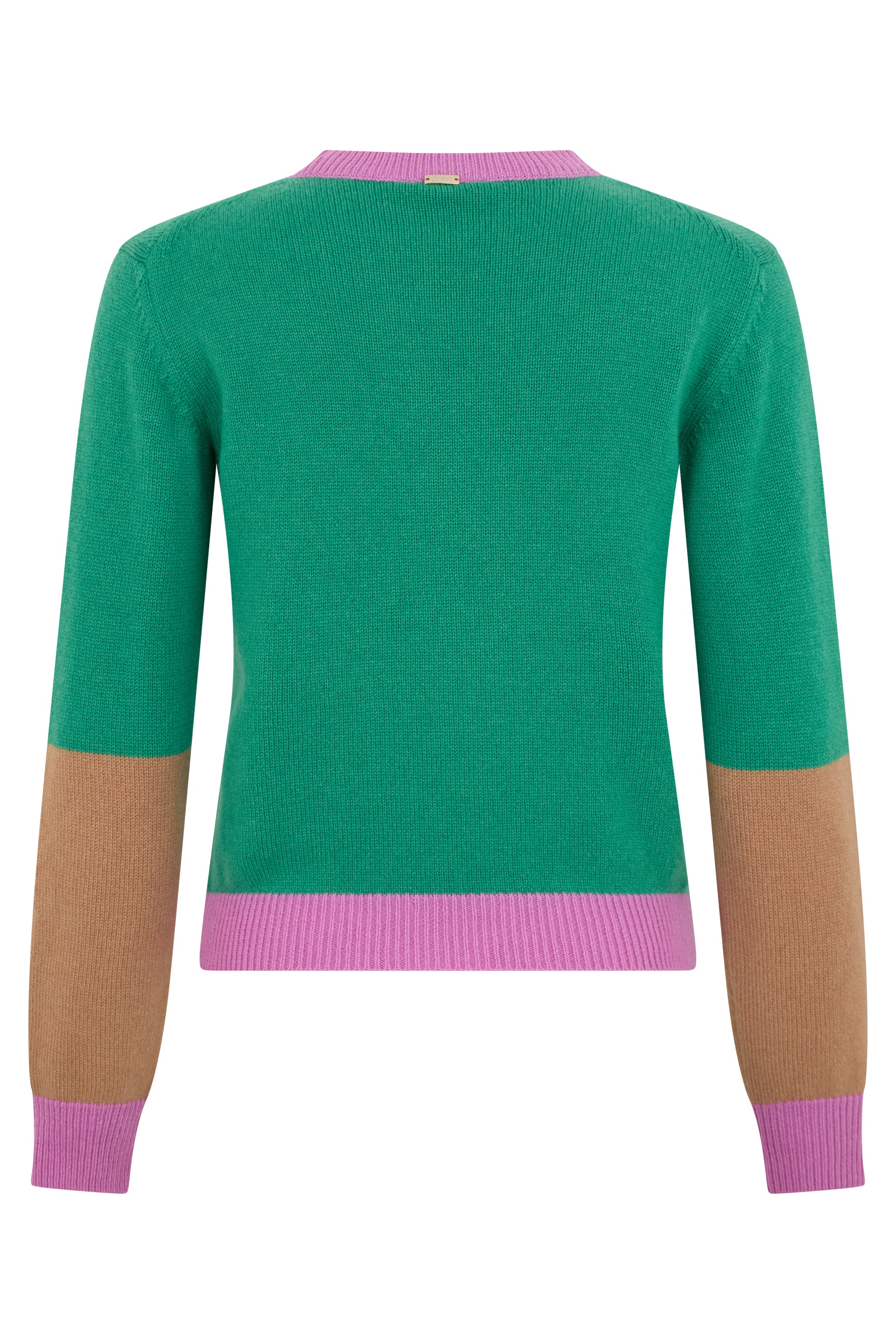 Green cashmere sweater with colorful details