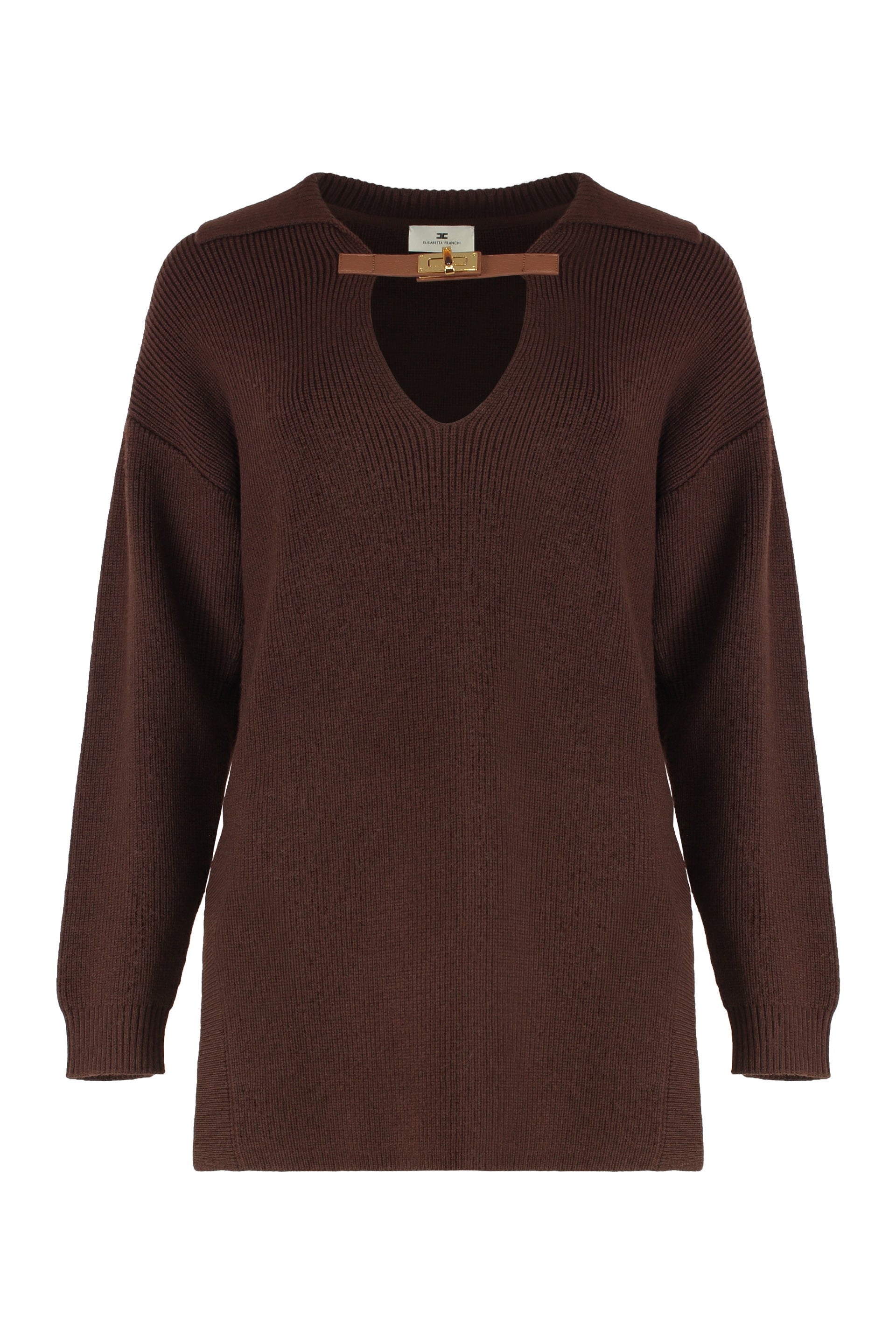 Sweater in mixed wool with a jewel strap