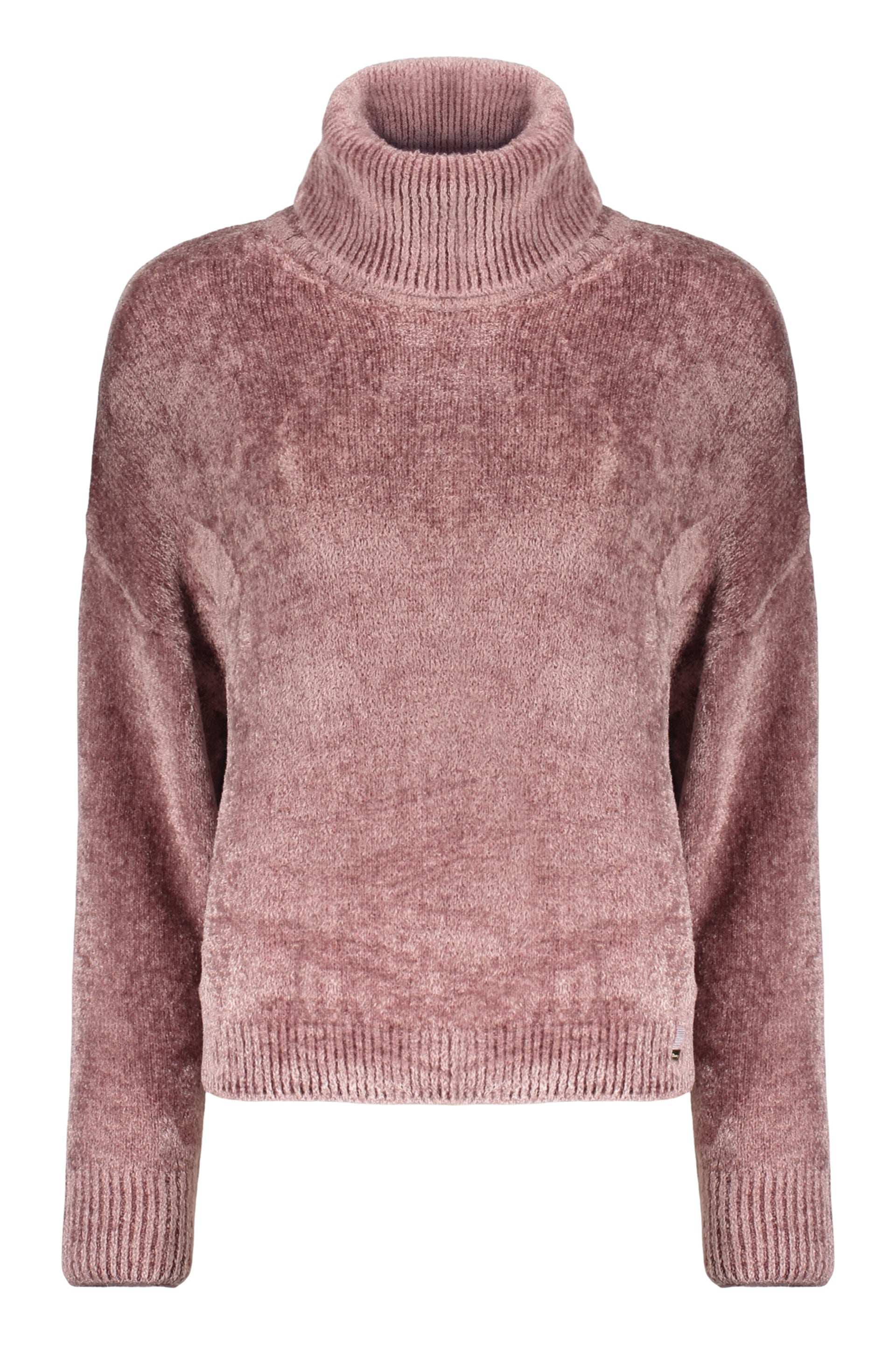 Pink sweater with a high elegant collar