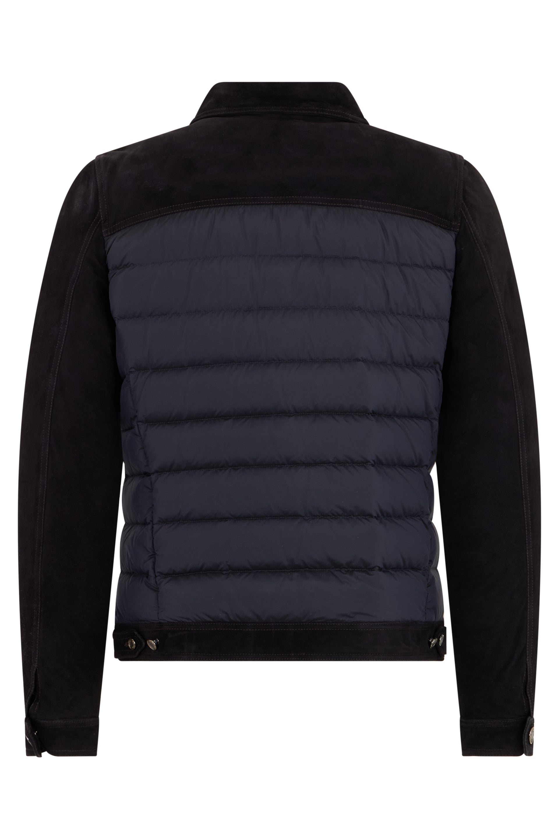 Elegant black down jacket with leather accents