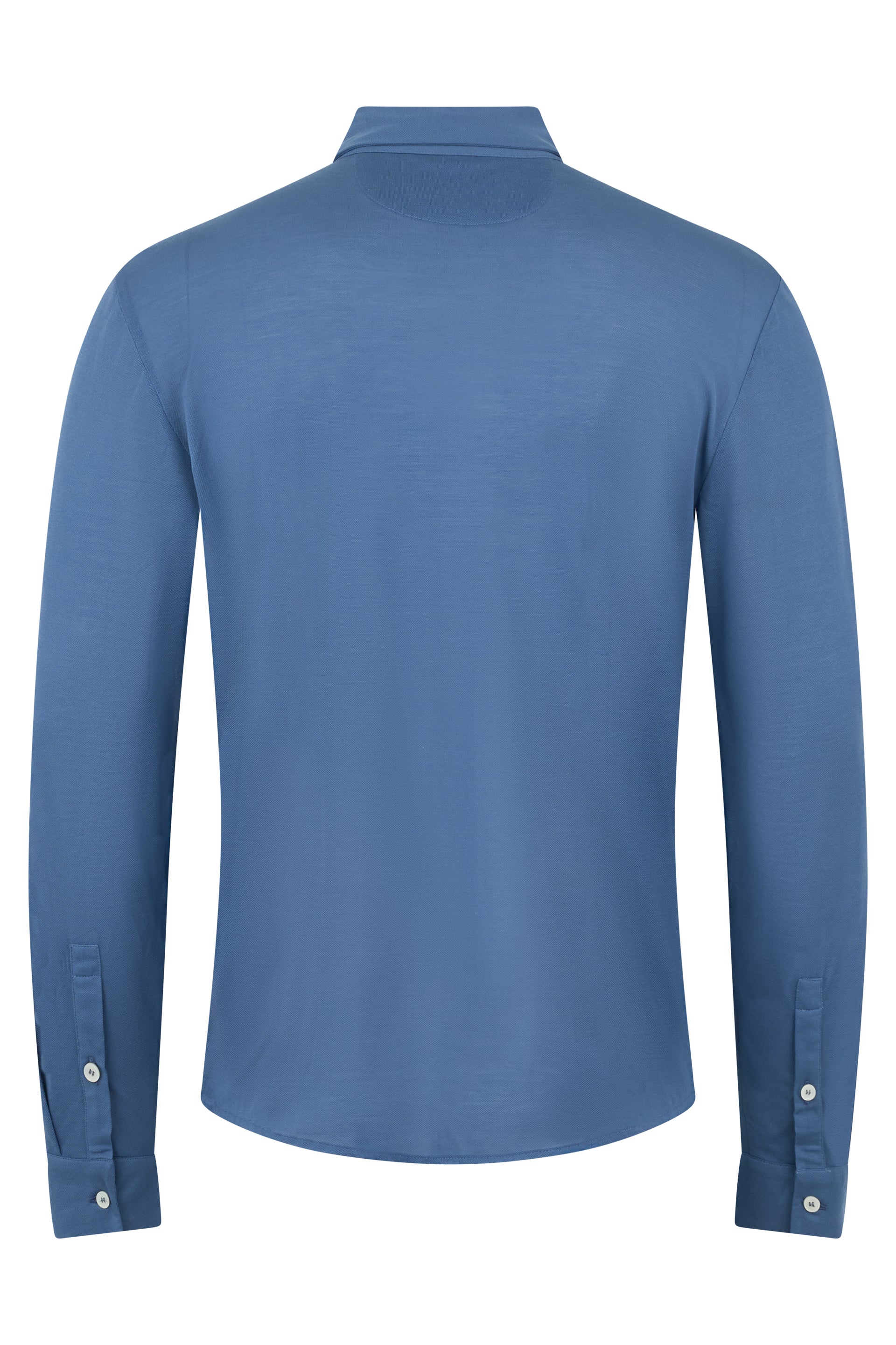 Classic blue elastic cotton shirt, minimal and casual.