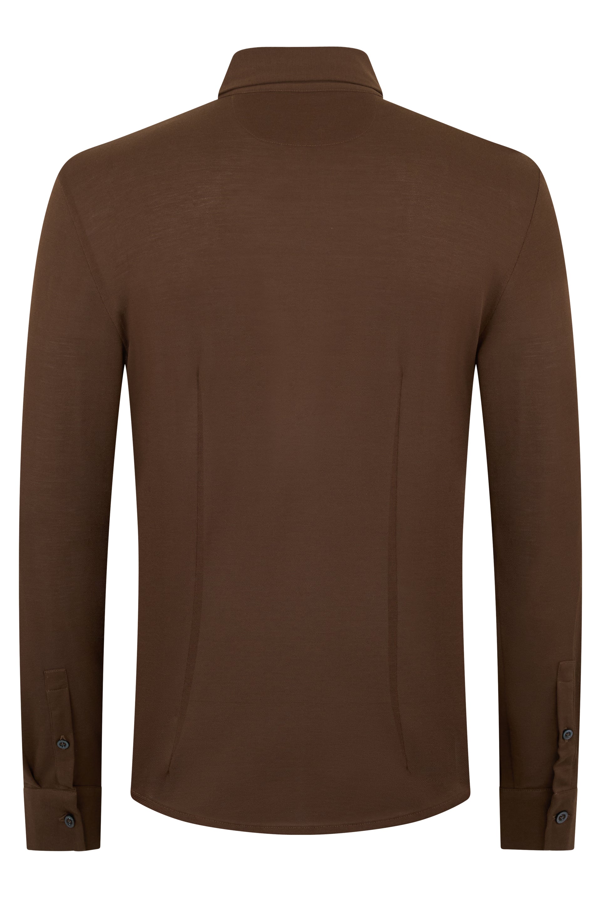 Brown long-sleeved shirt in stretchy fabric, casual and versatile.