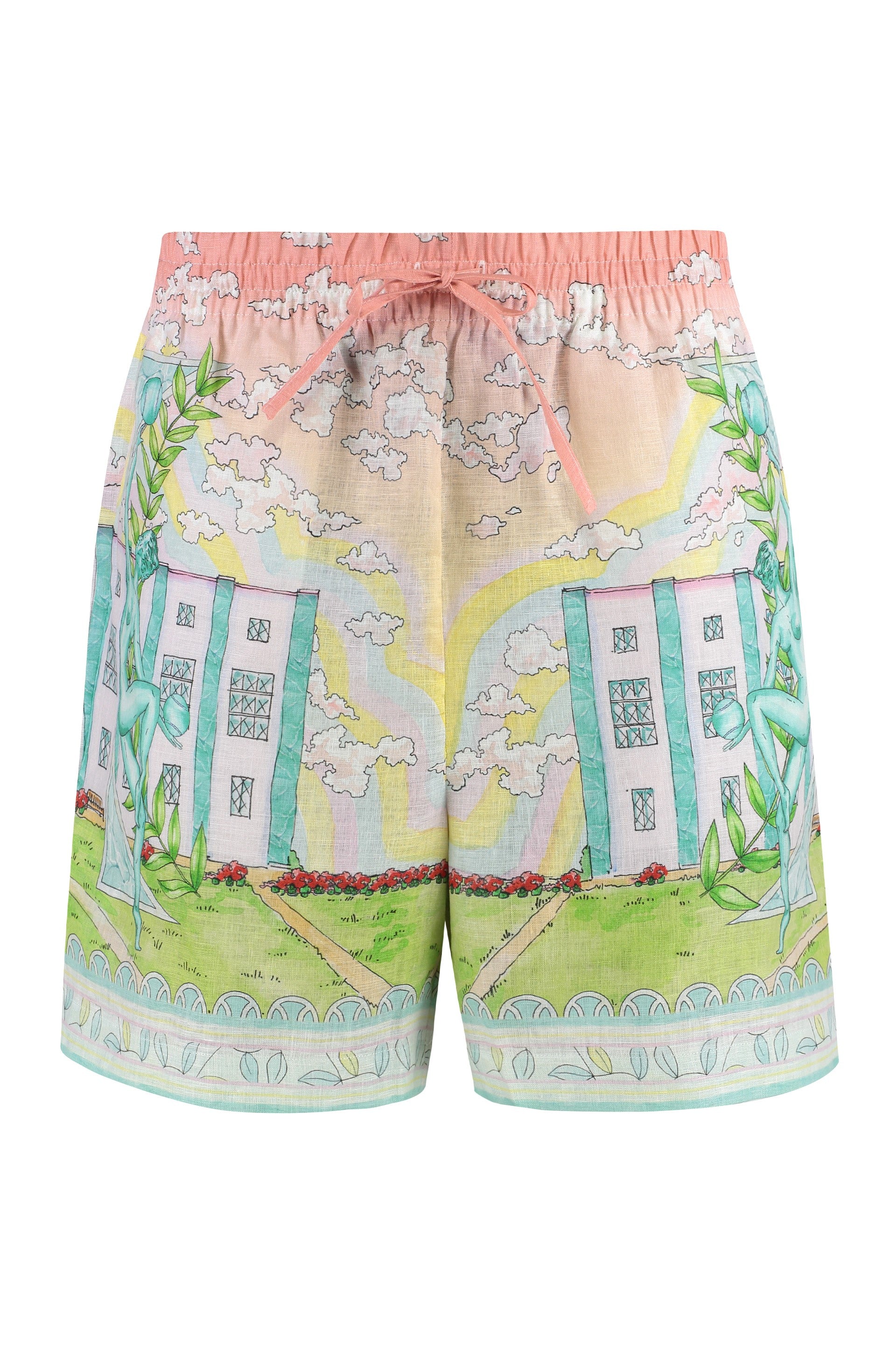 Printed linen shorts