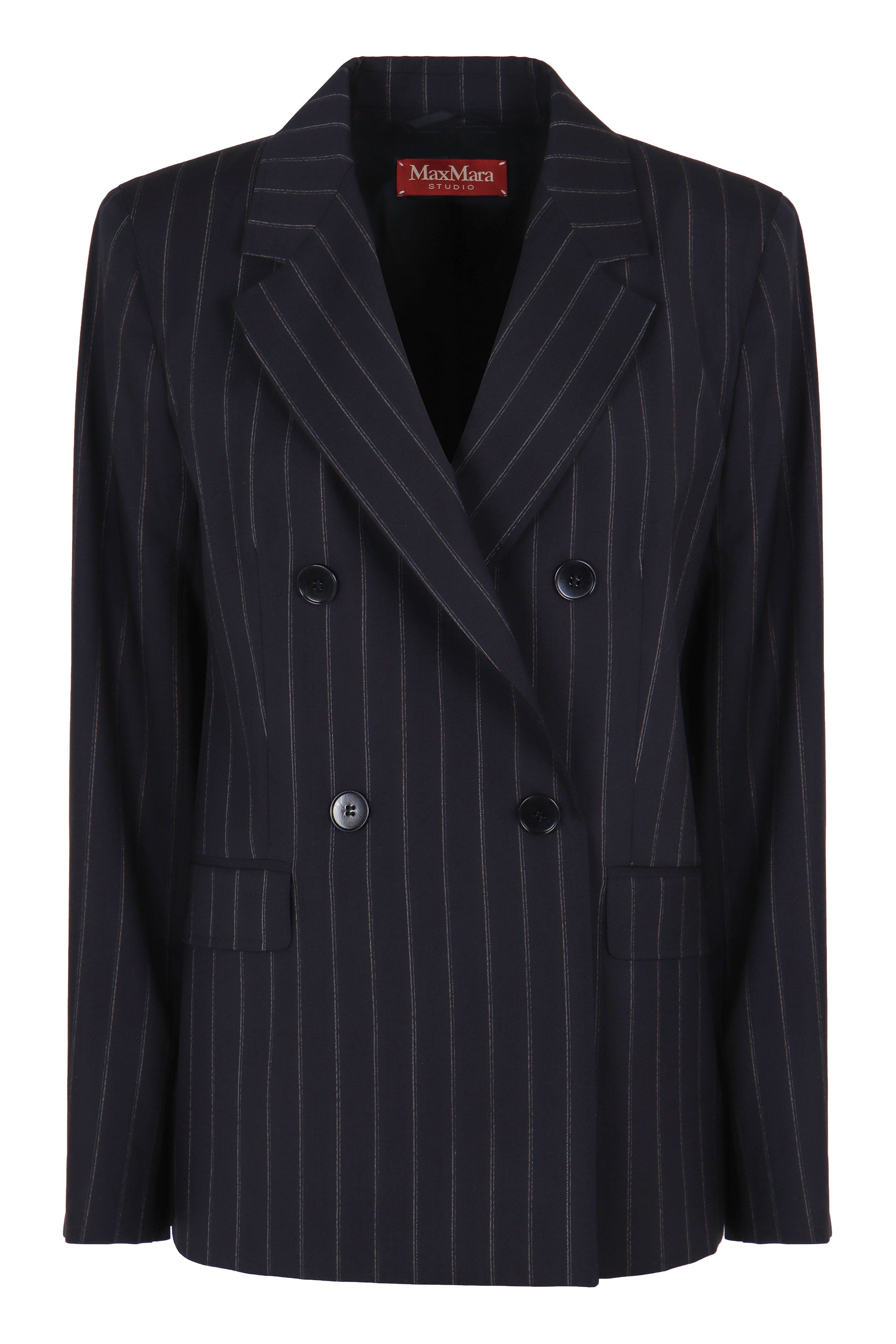 Double-breasted blazer in striped wool