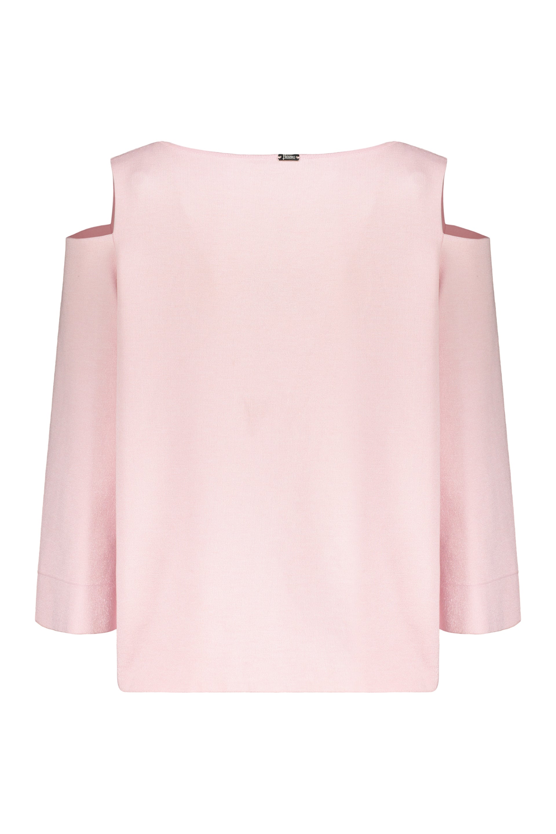 Elegant light pink sweater with a wide neckline
