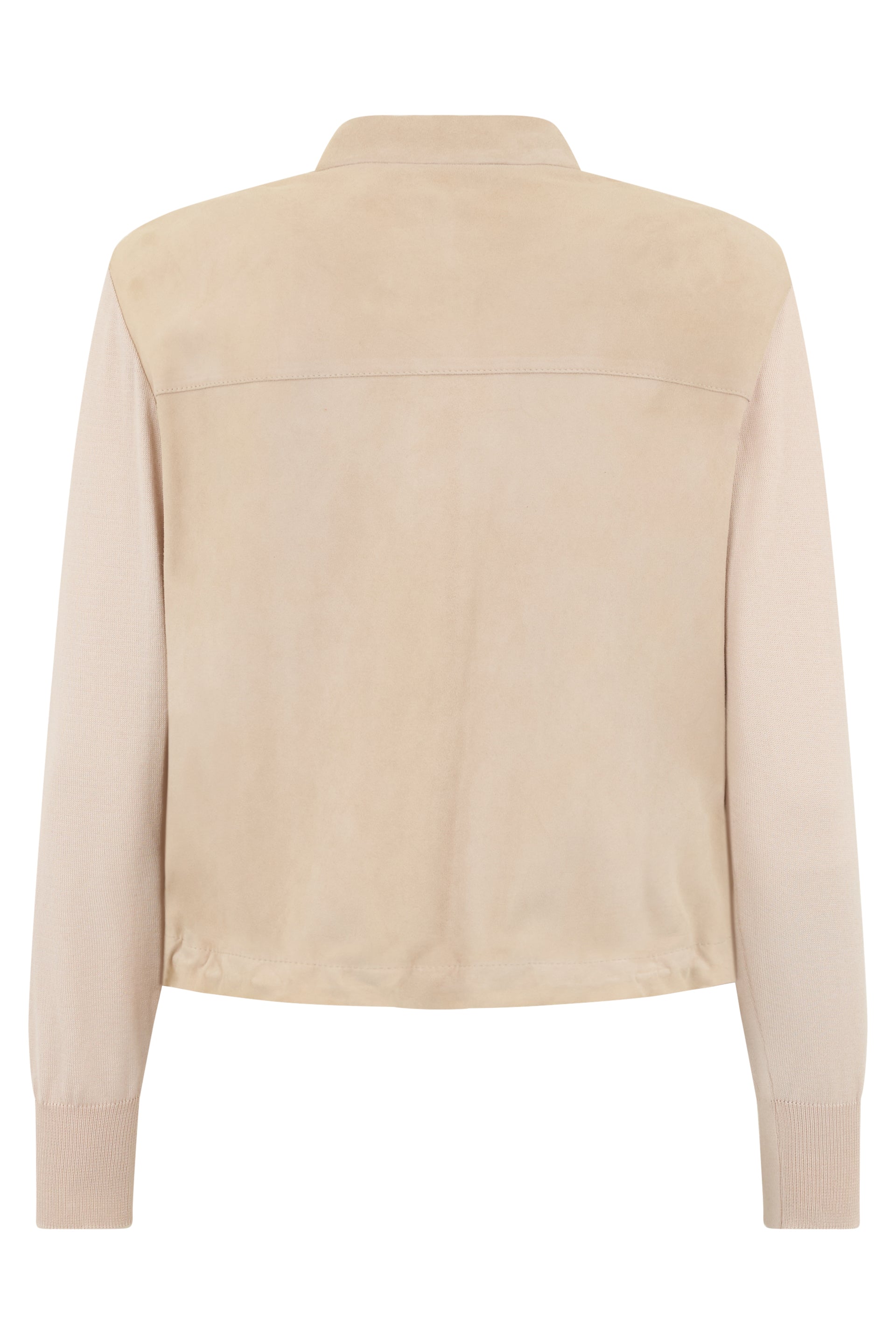 Light beige versatile jacket with collar and buttons.