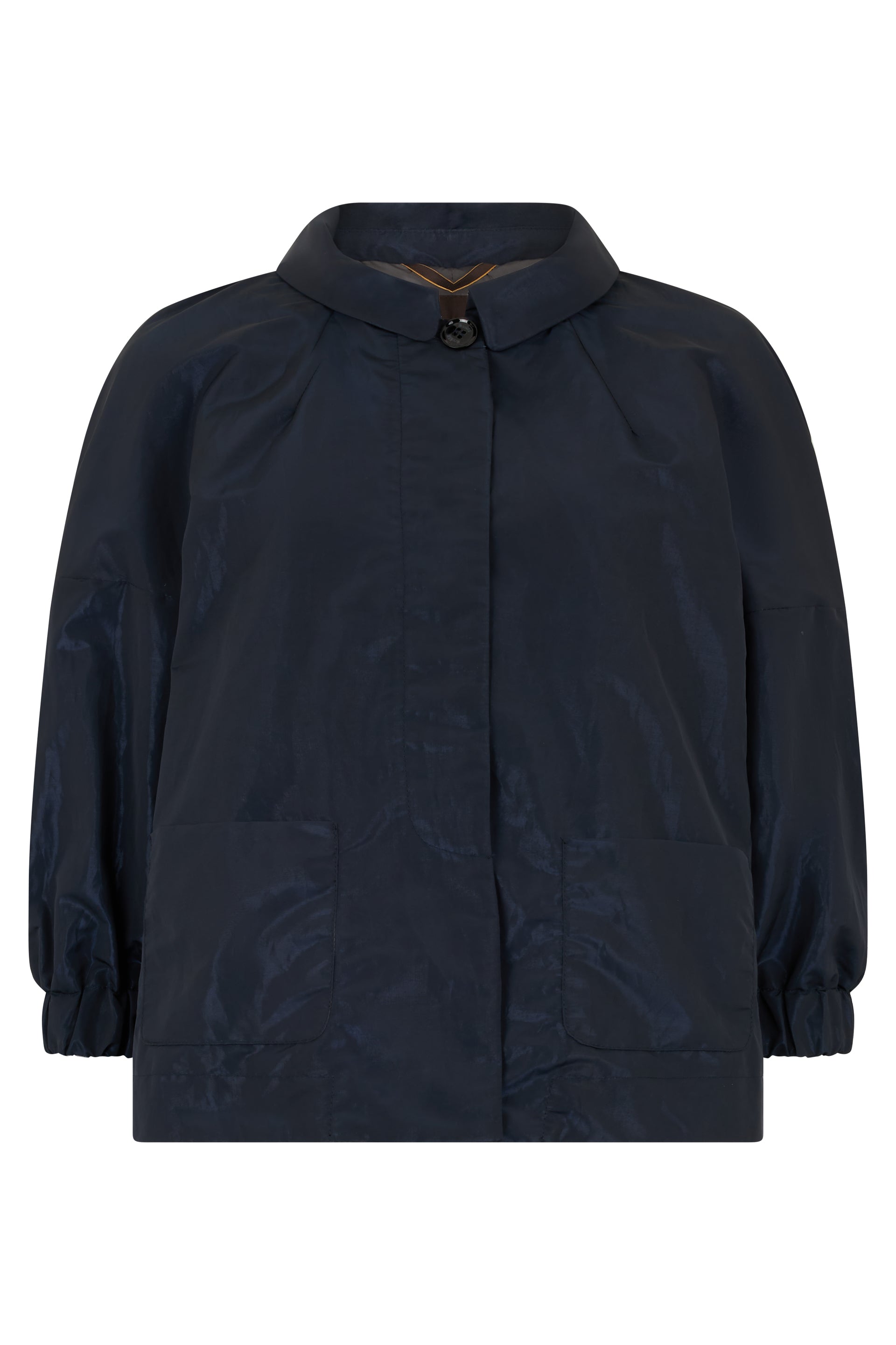 Dark blue wind jacket with elegant design.