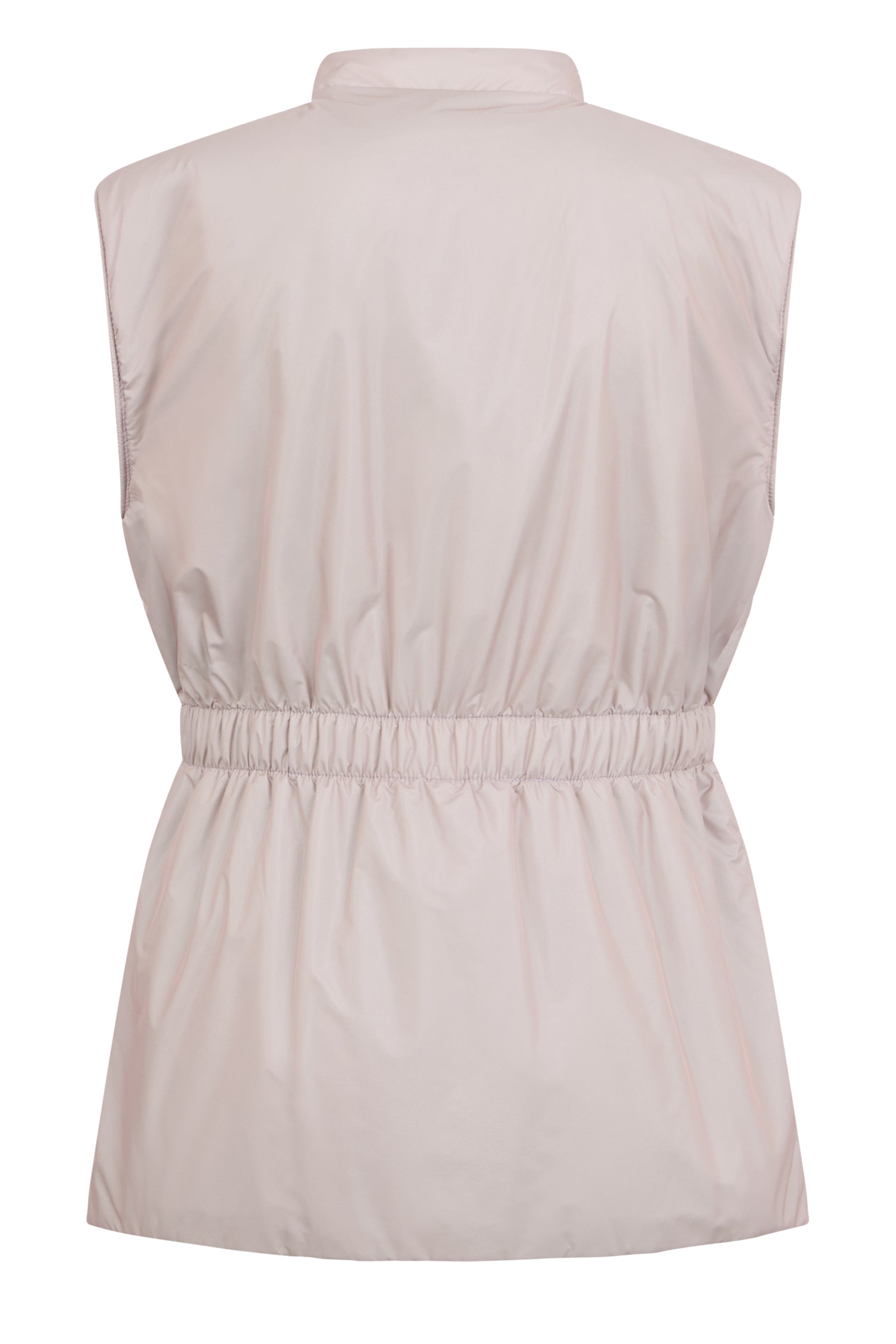 Sleeveless jacket in sand color with zipper.