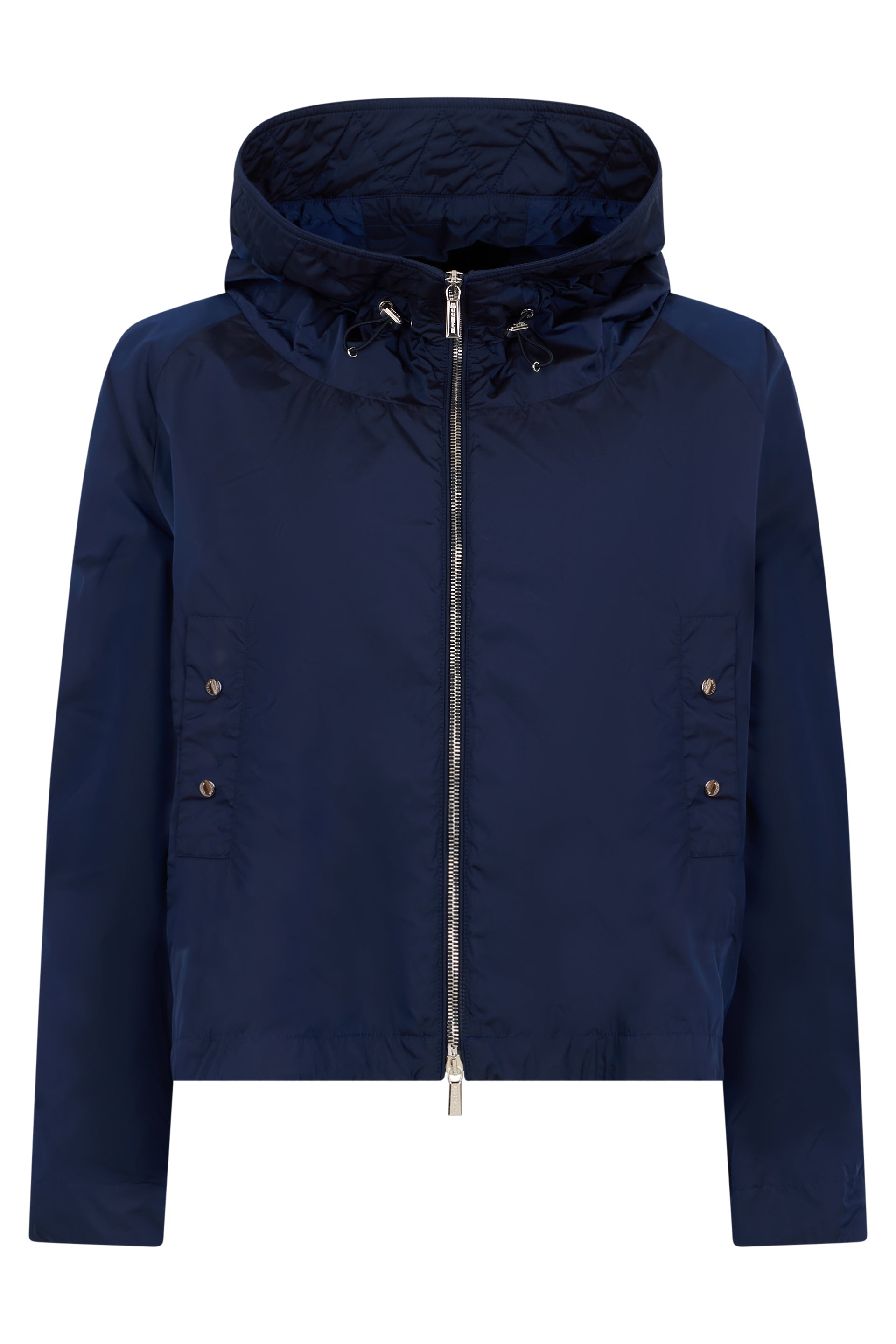 Dark blue elegant and lightweight jacket with hood.