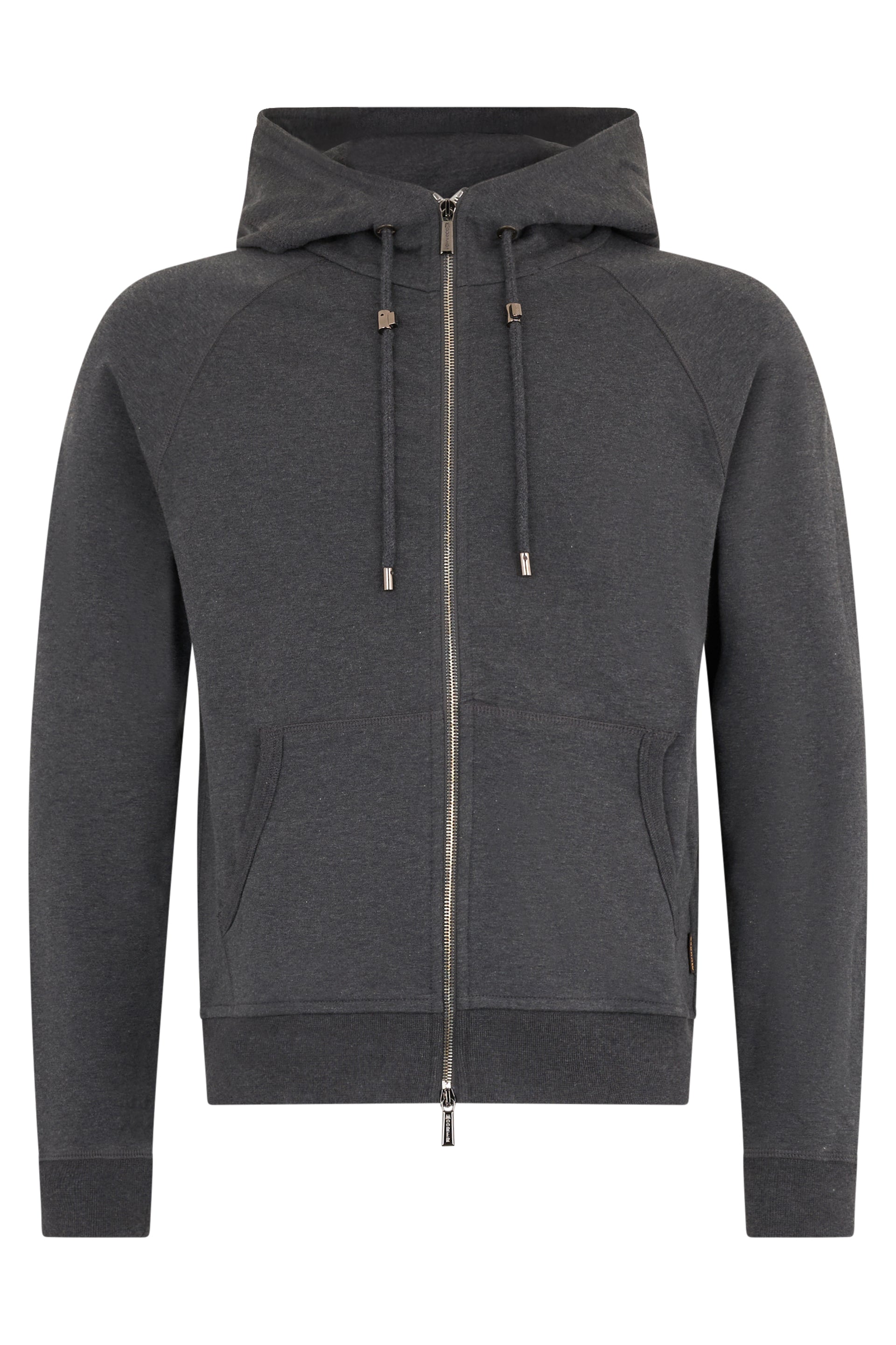 Gray hoodie with zipper.