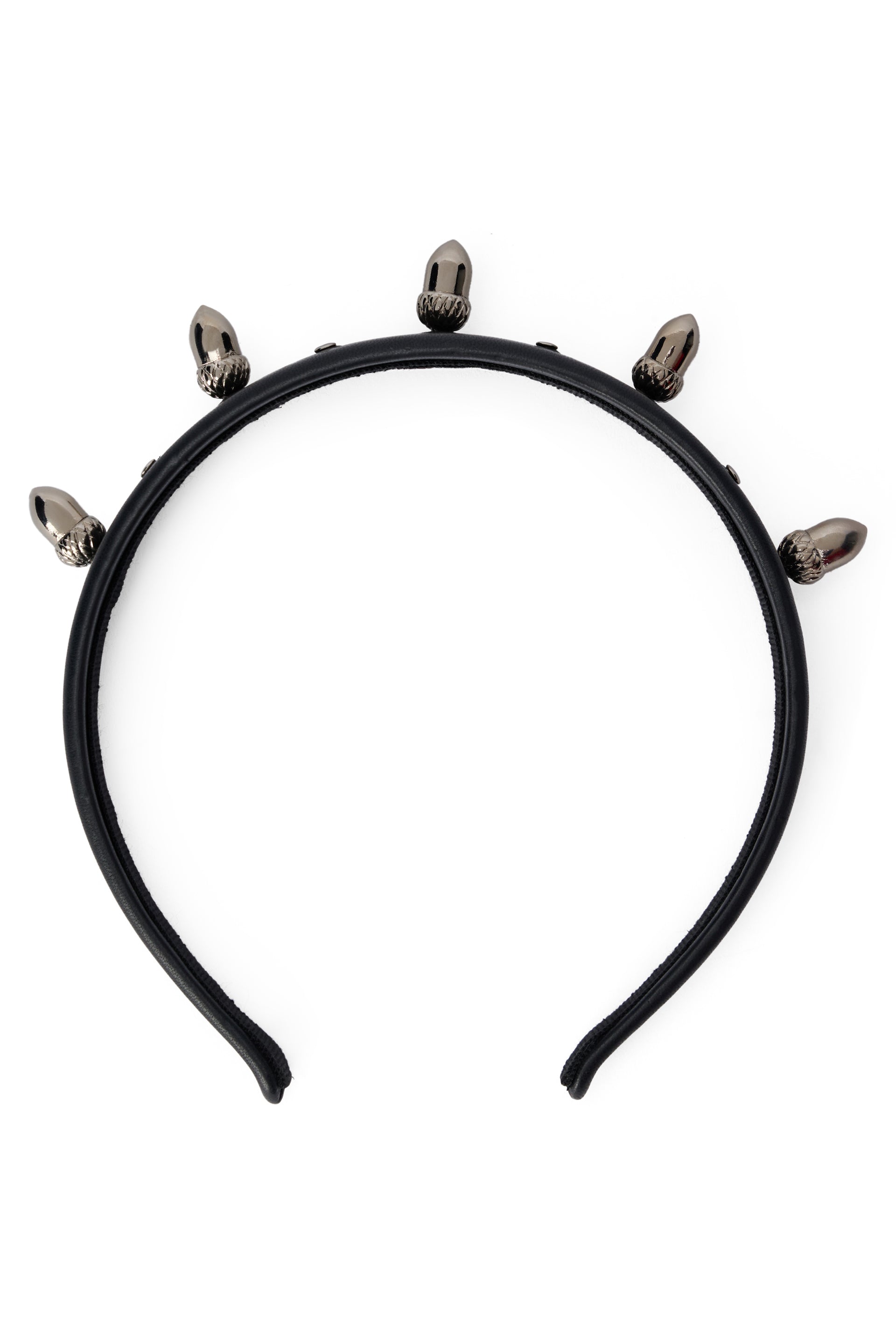 Black hairband with decorative metal elements.