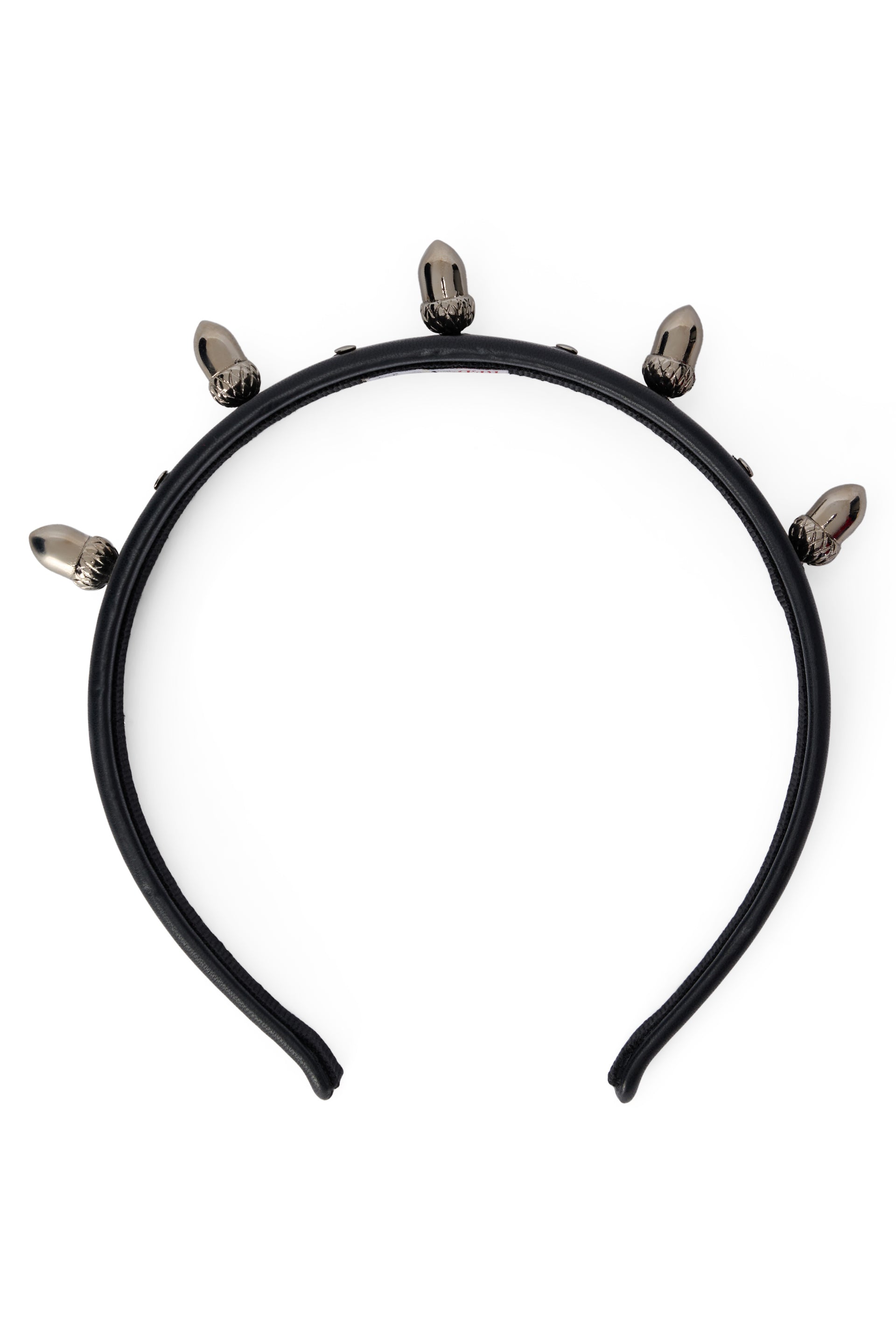Black hairband with decorative metal elements.