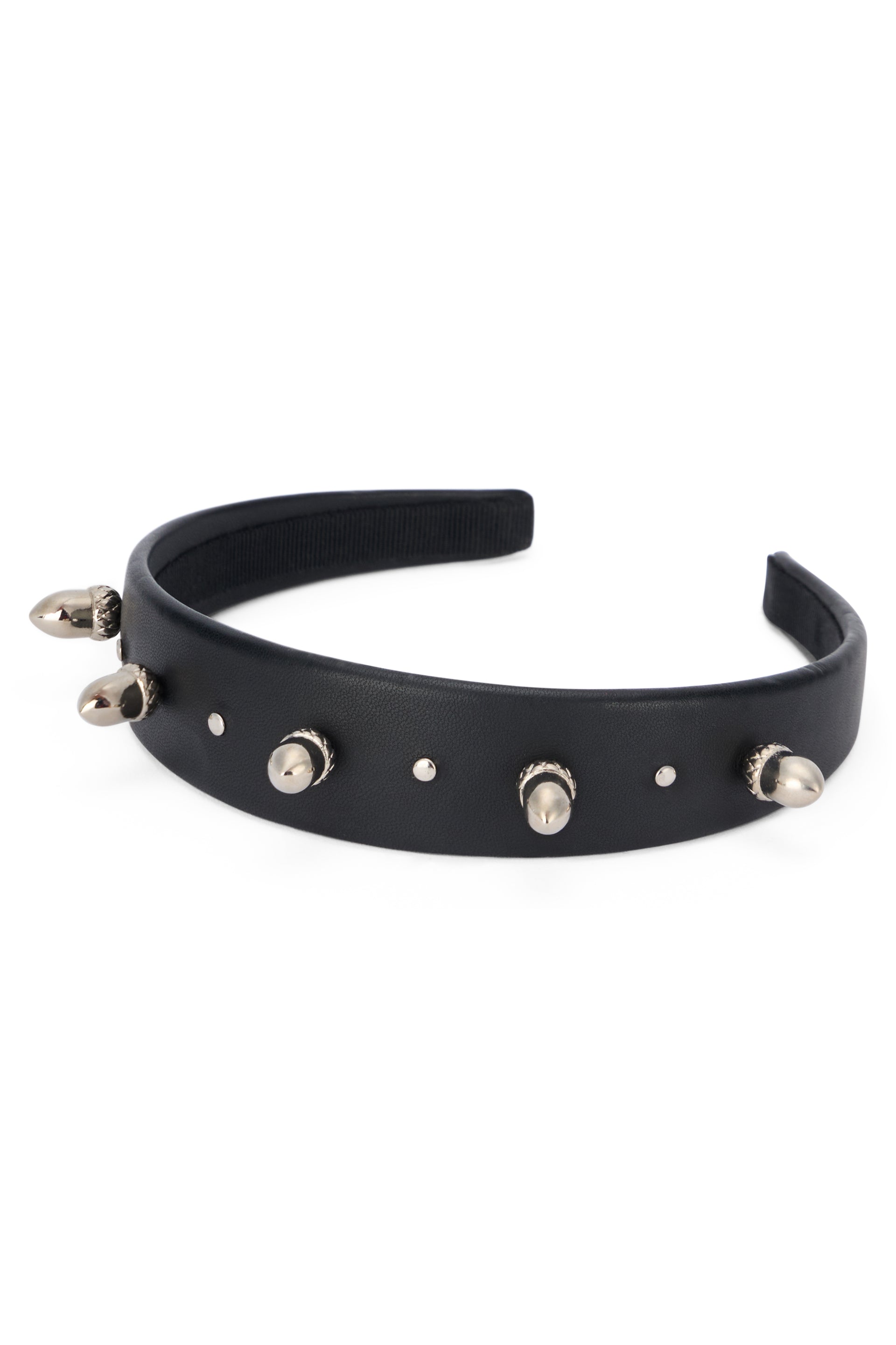 Black hairband with decorative metal elements.