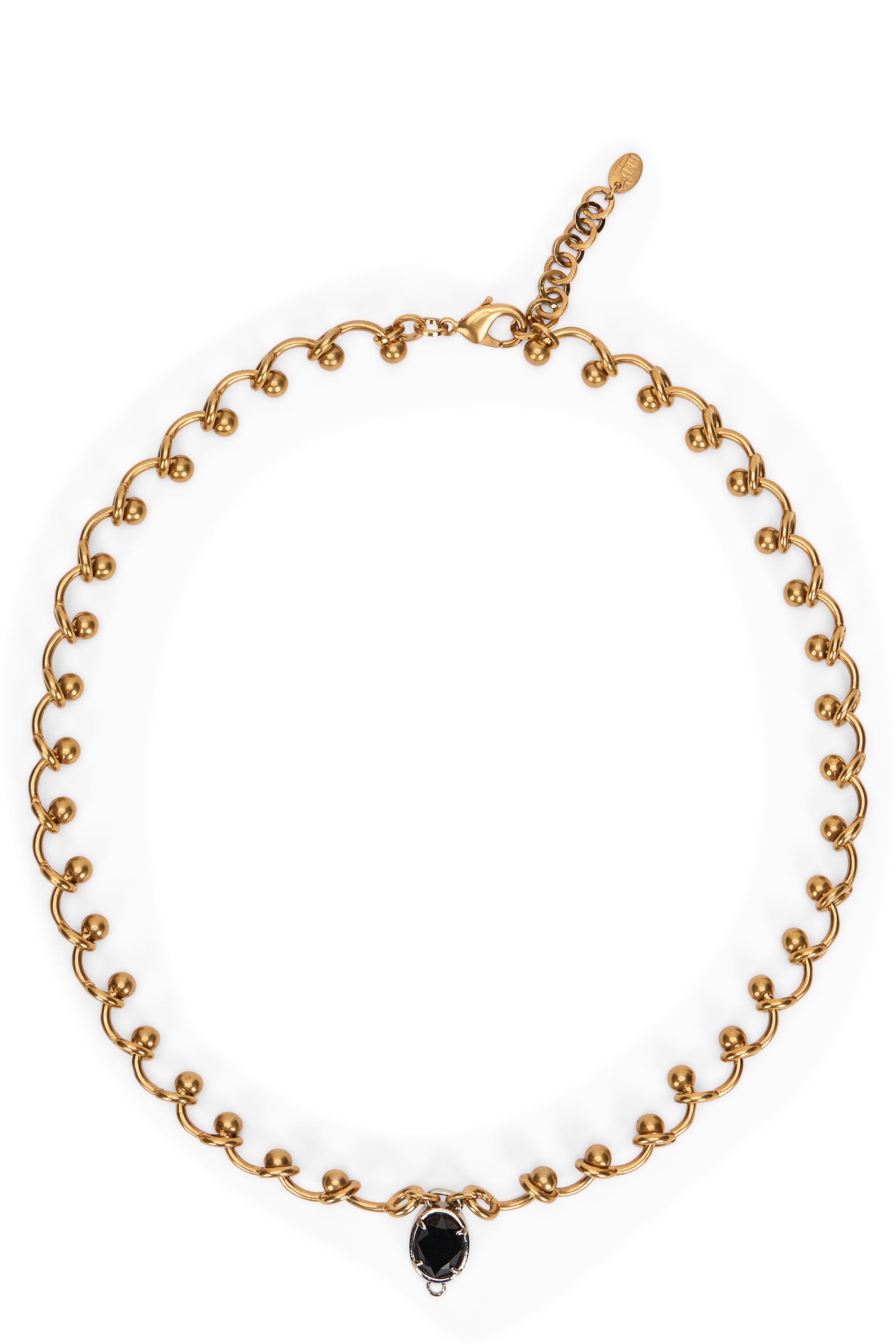 Elegant gold necklace with black stone.
