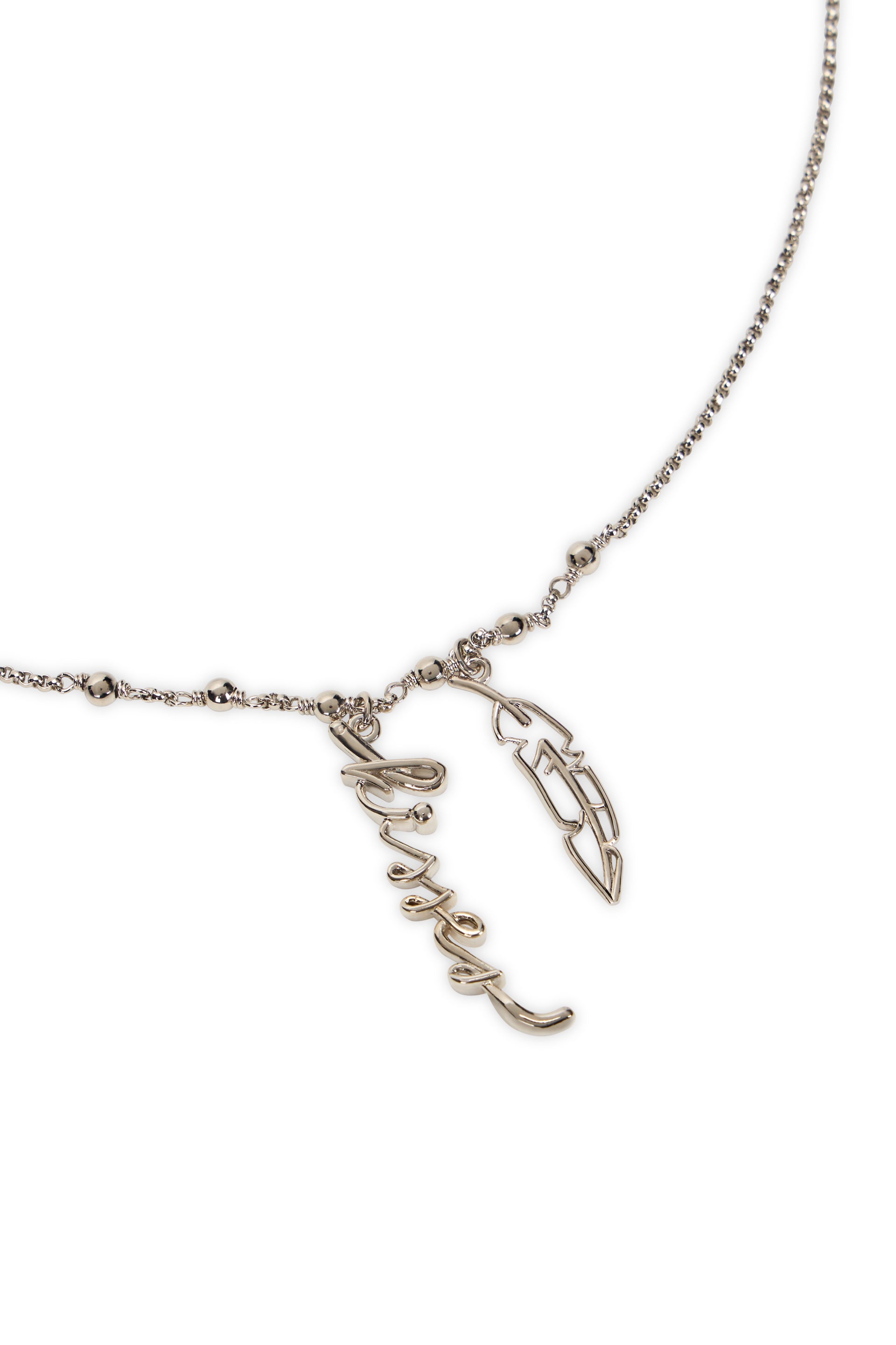 Elegant metal necklace with pendants.