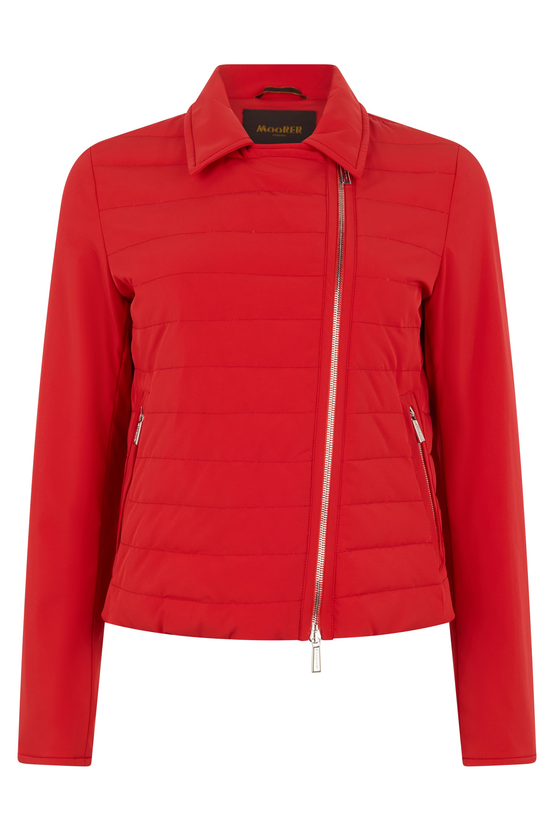 Modern cropped red jacket with zipper