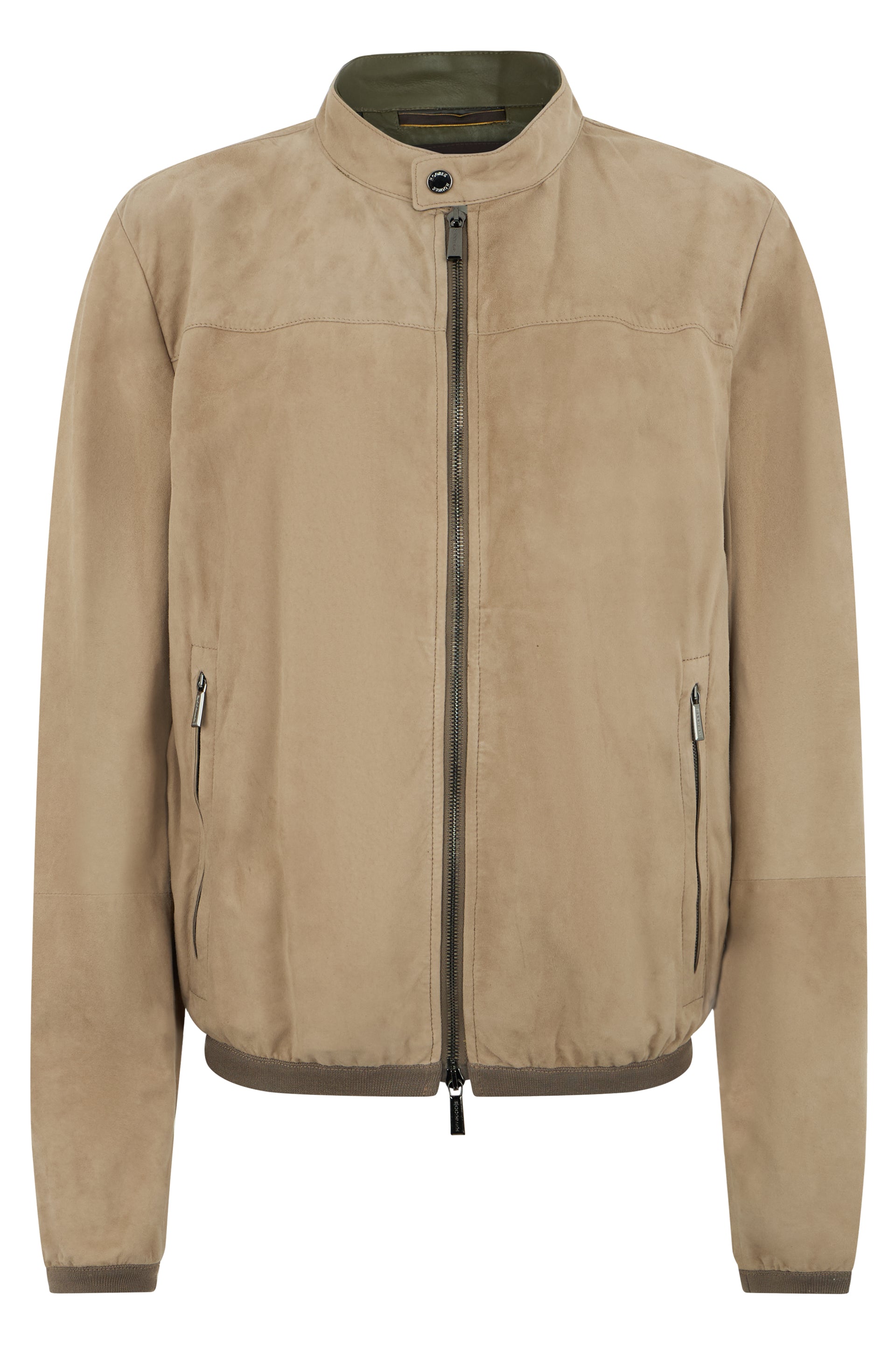 Beige leather jacket with zip and collar