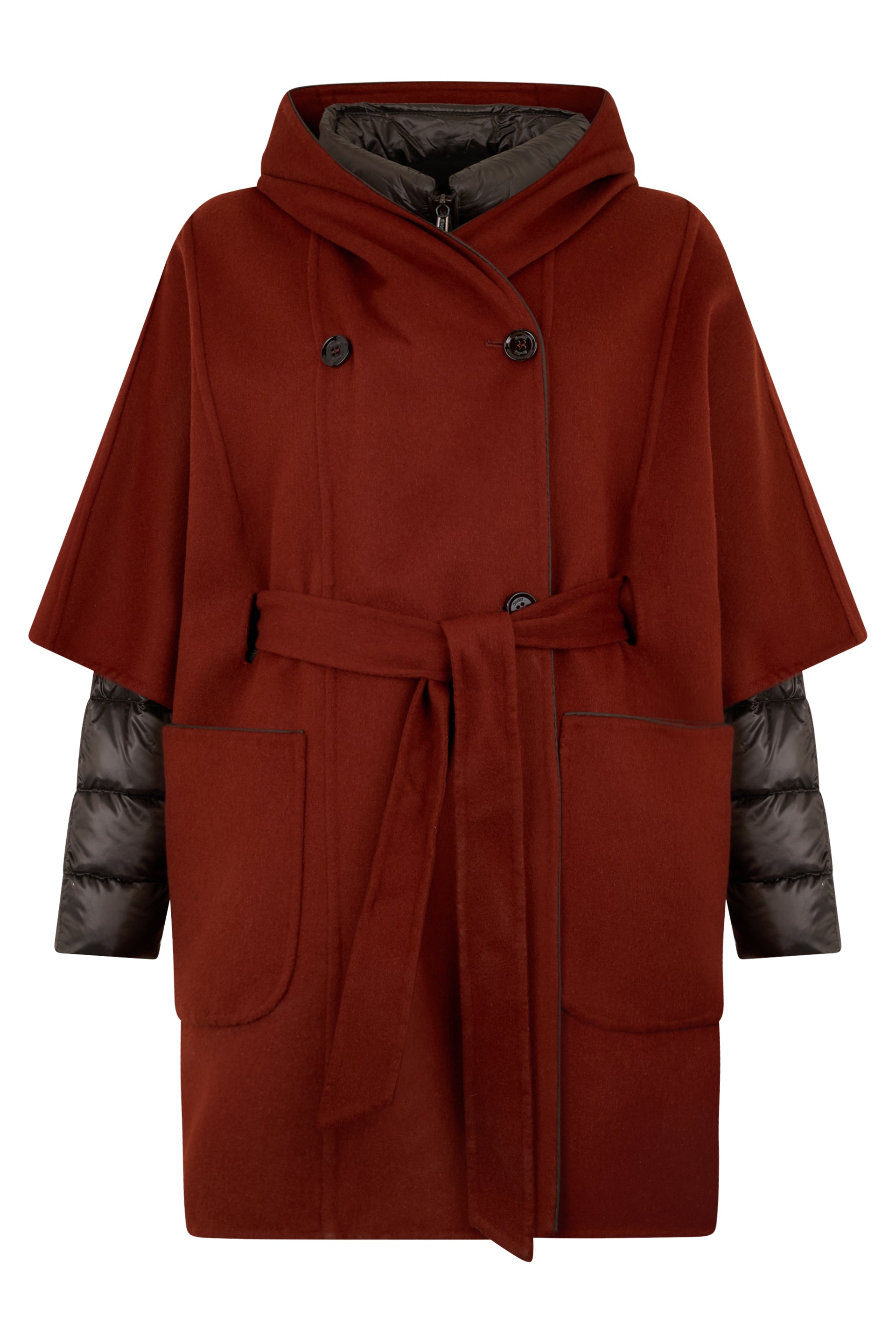 Red Copper Poncho with Belt and Stripes