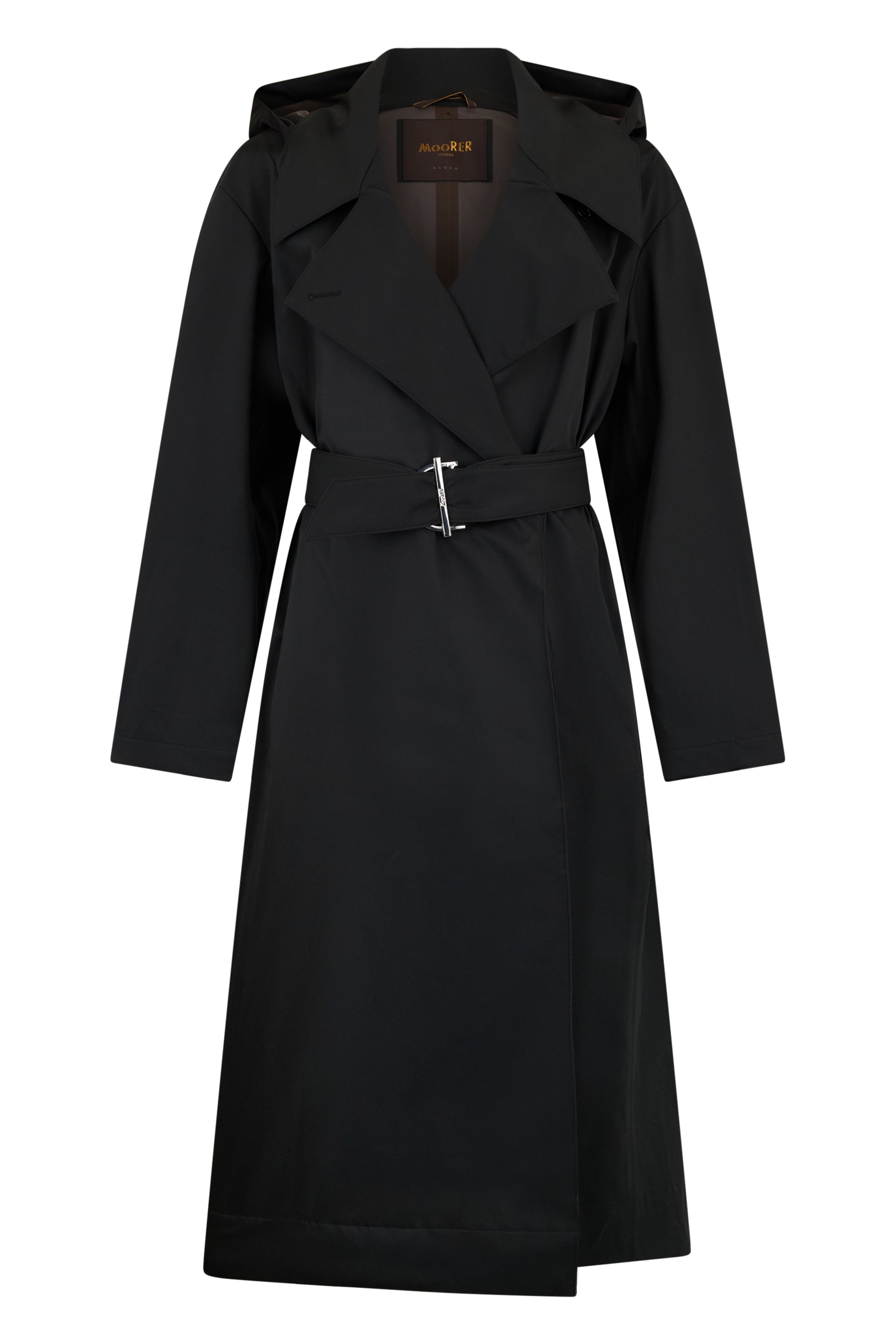 Elegant Long Coat with Black Hood