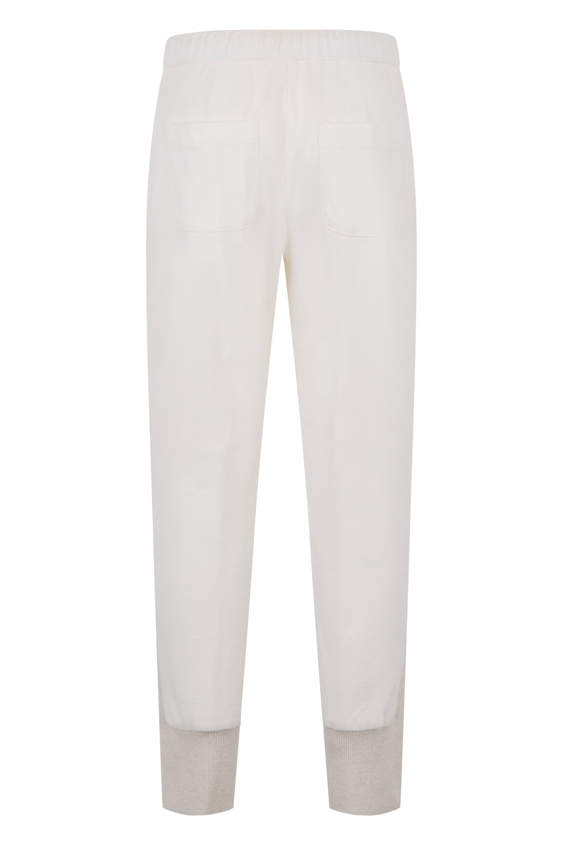 White pants with an elegant design and adjustable waistband for a casual and fashionable look.