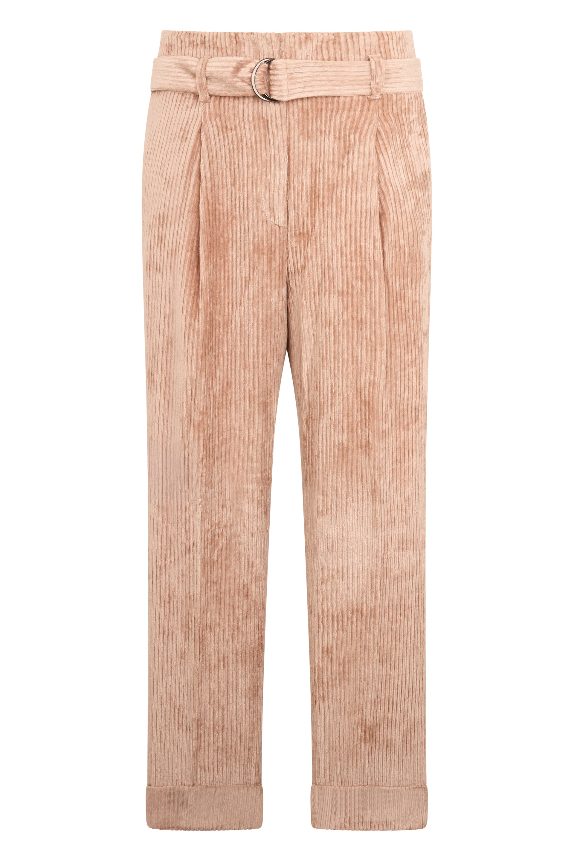 Beige modern high-waisted trousers long at 7/8 that offer comfort and style.