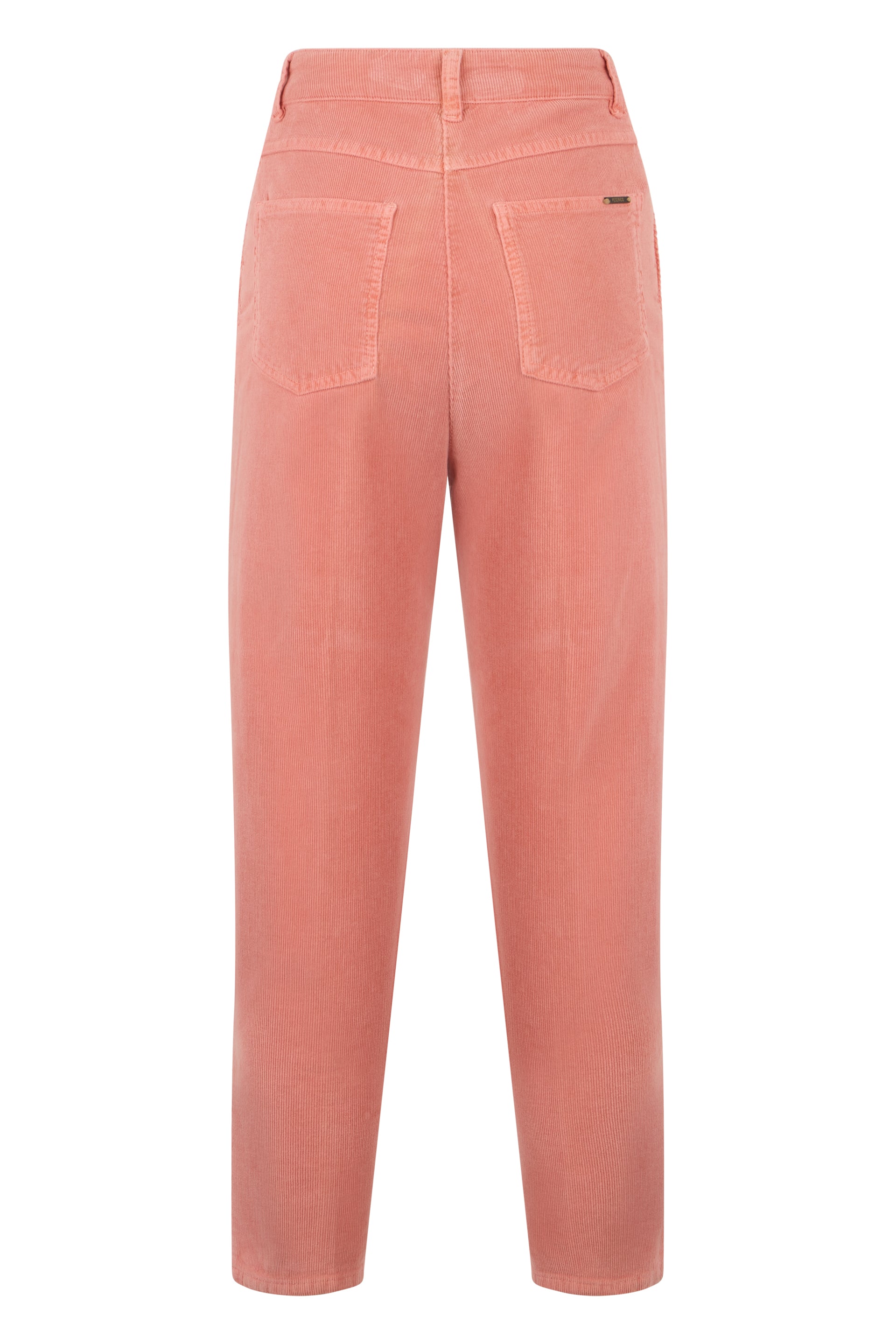 Salmon pink trousers in a corduroy fabric with an elegant design.