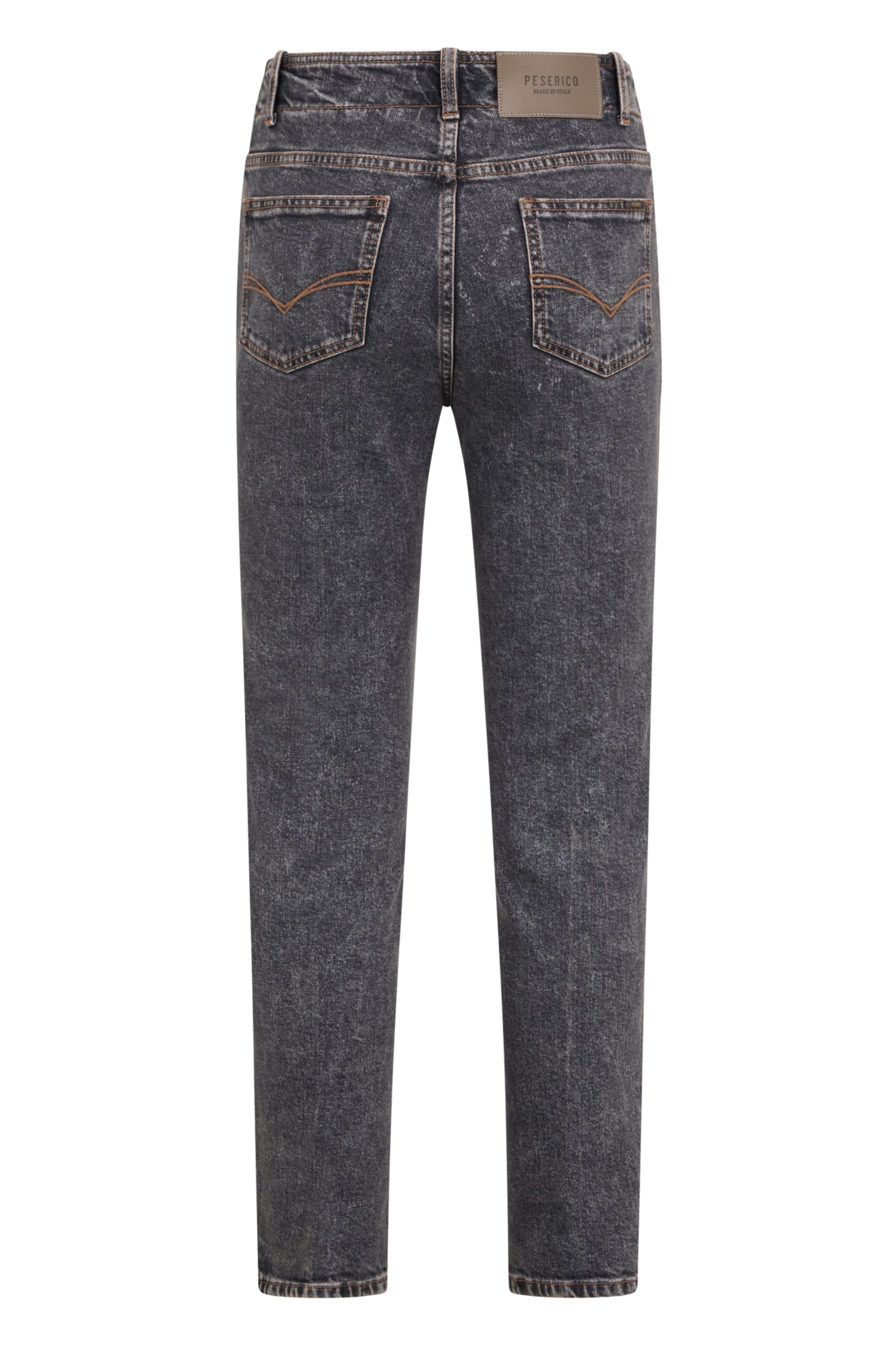 Black denim pants with a faded effect and straight cut.