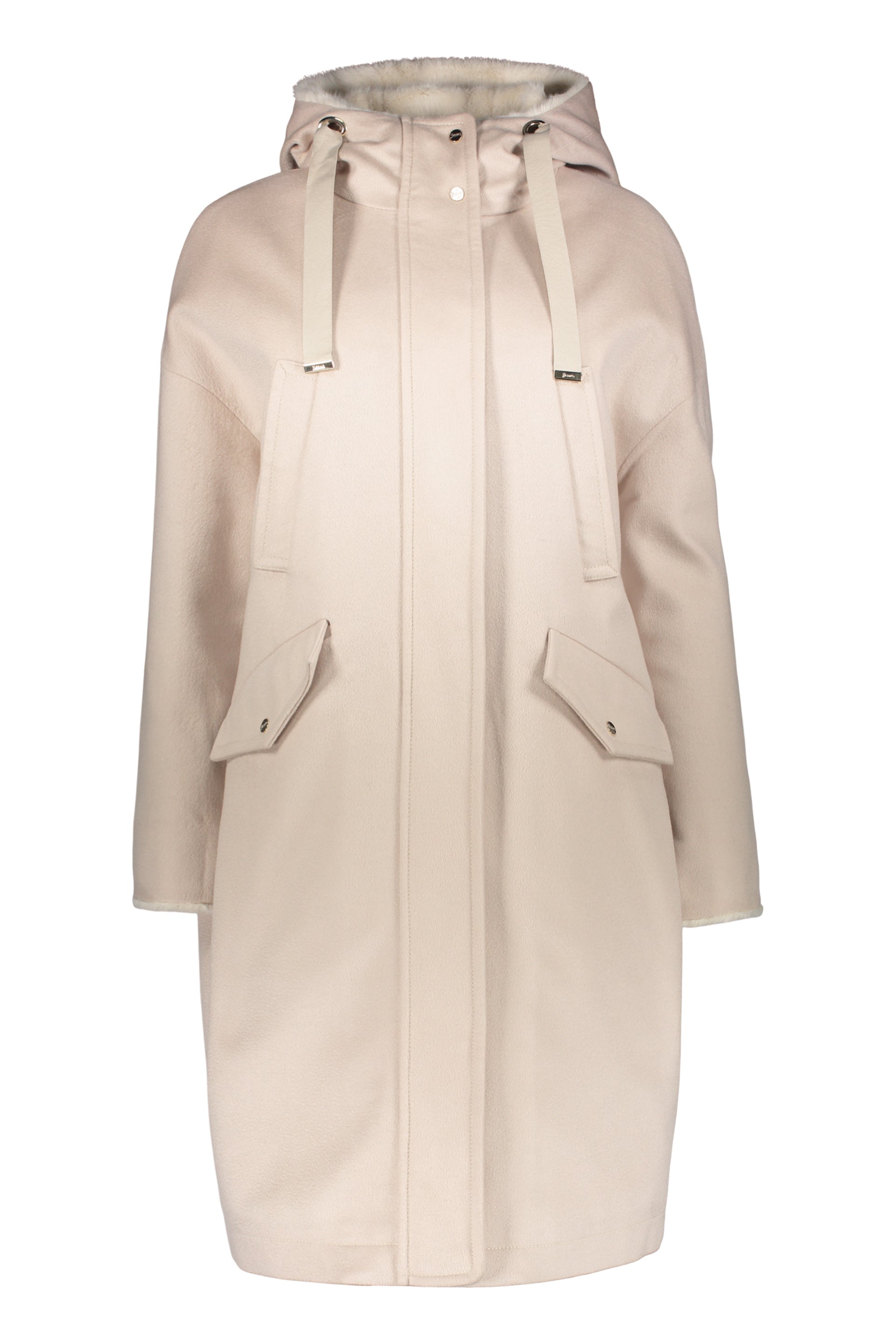 Light beige lightweight coat with hood and zipper