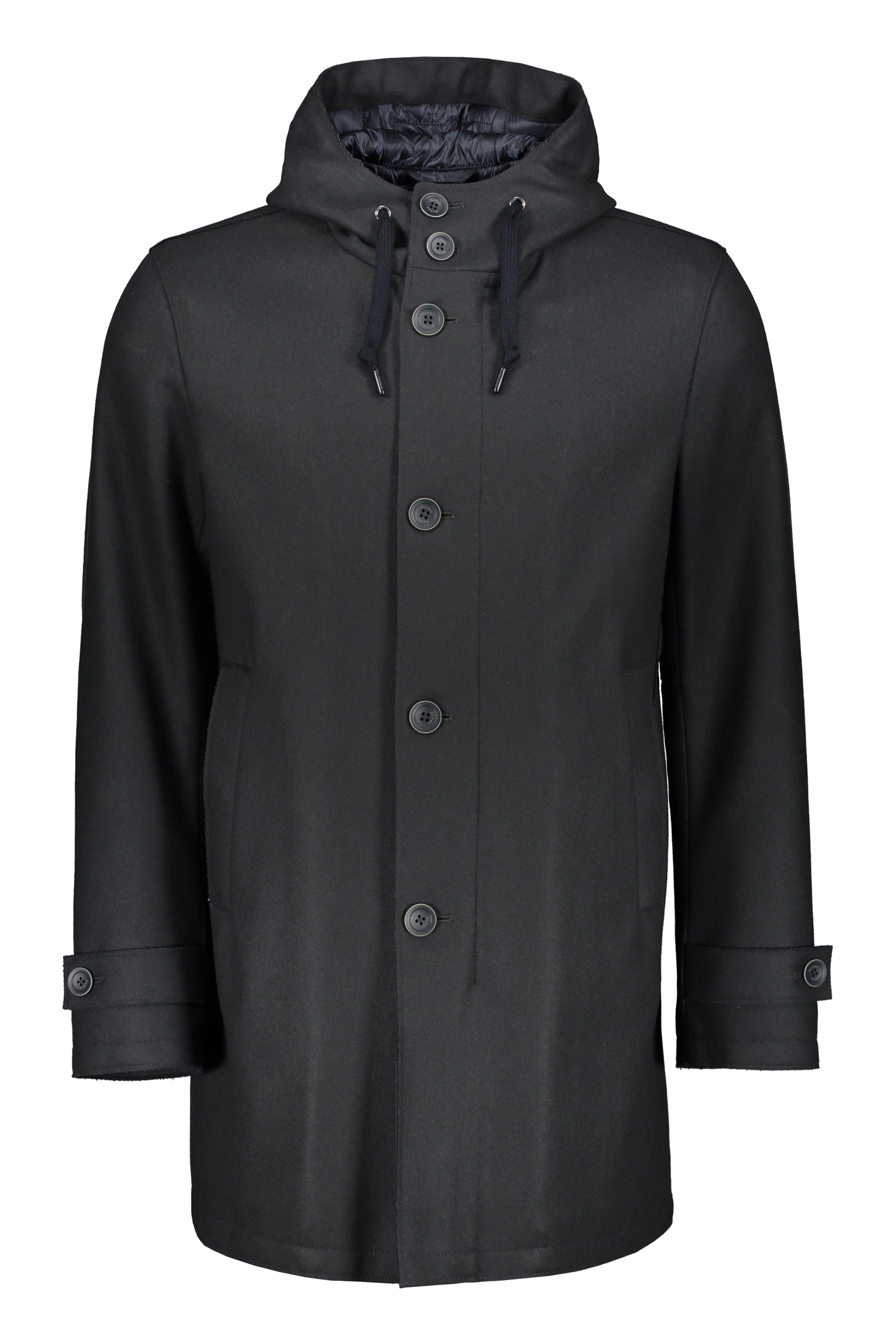 Black padded jacket with adjustable hood