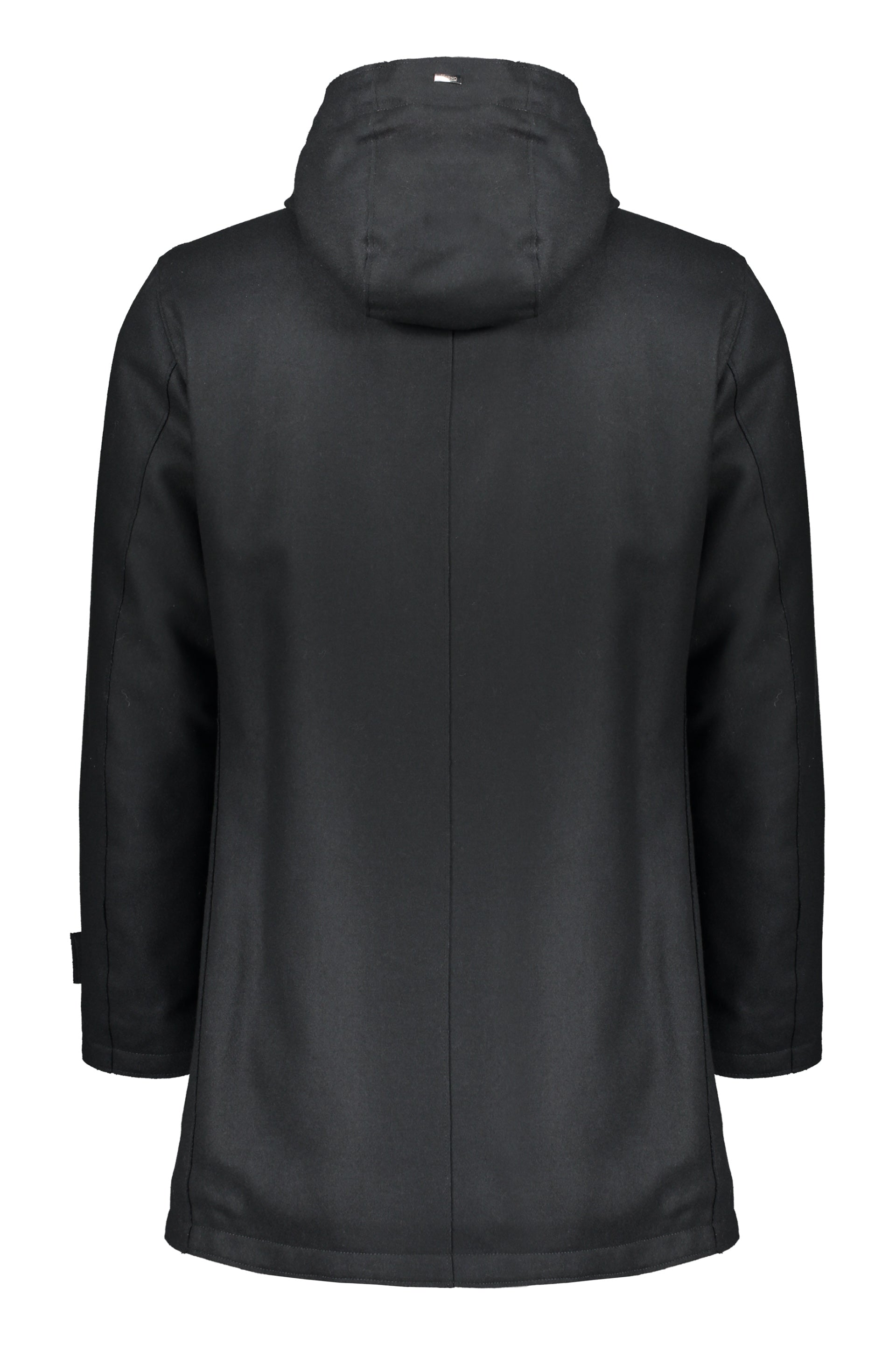 Black padded jacket with adjustable hood