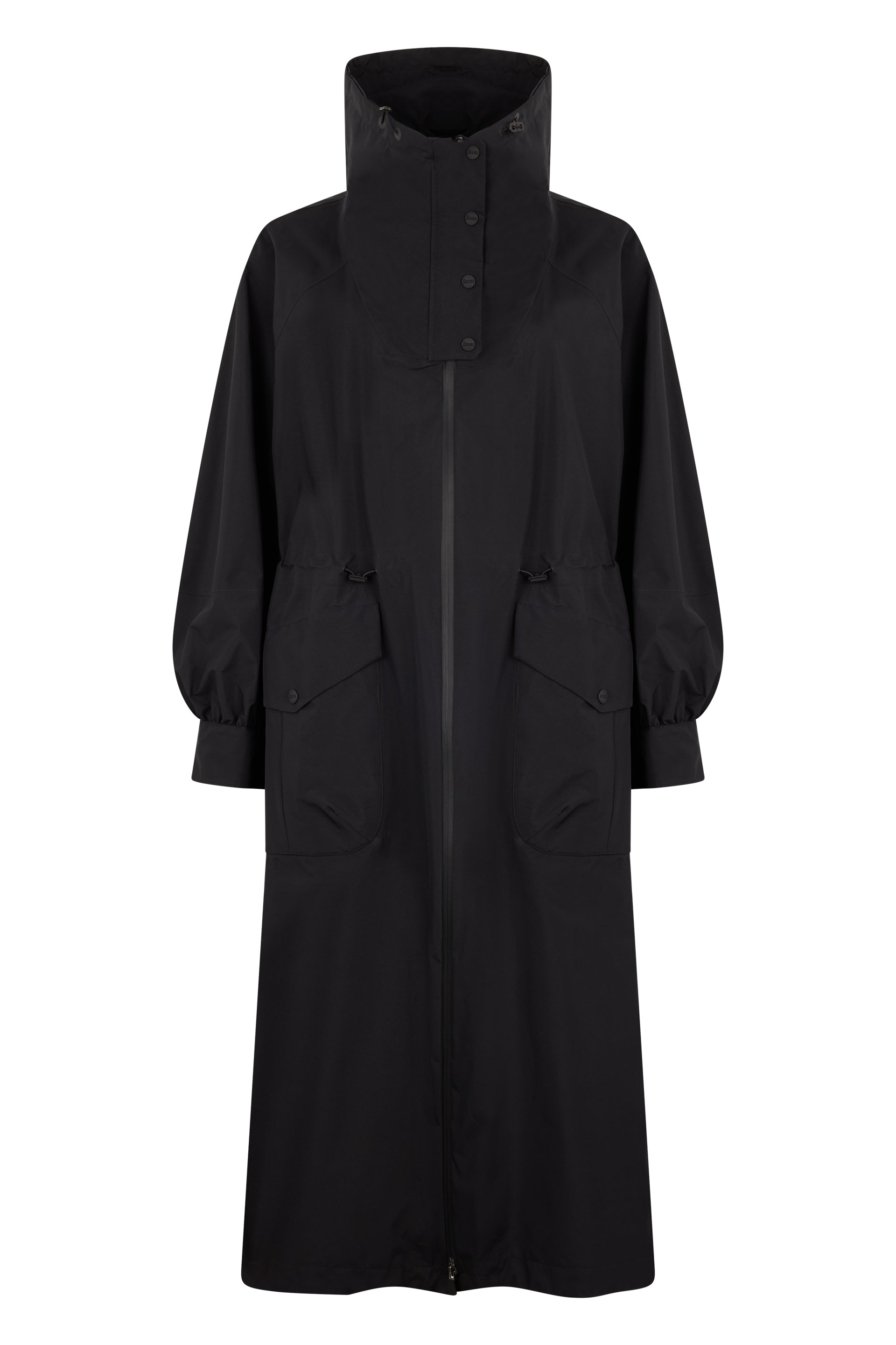 Long black coat, practical and elegant